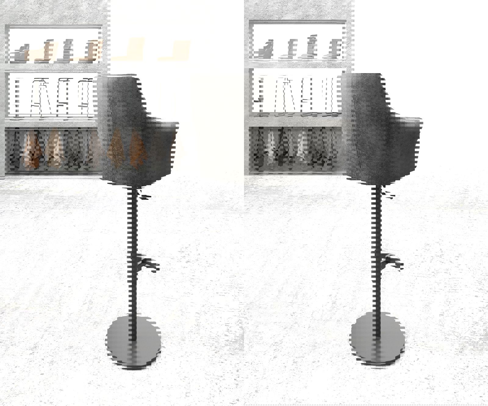 Barstoel Yulo-Flex vintage grijs draaivoet hoogteverstelbaar metaal 2 Barstoel Yulo-Flex vintage grijs draaivoet hoogteverstelbaar metaal 2