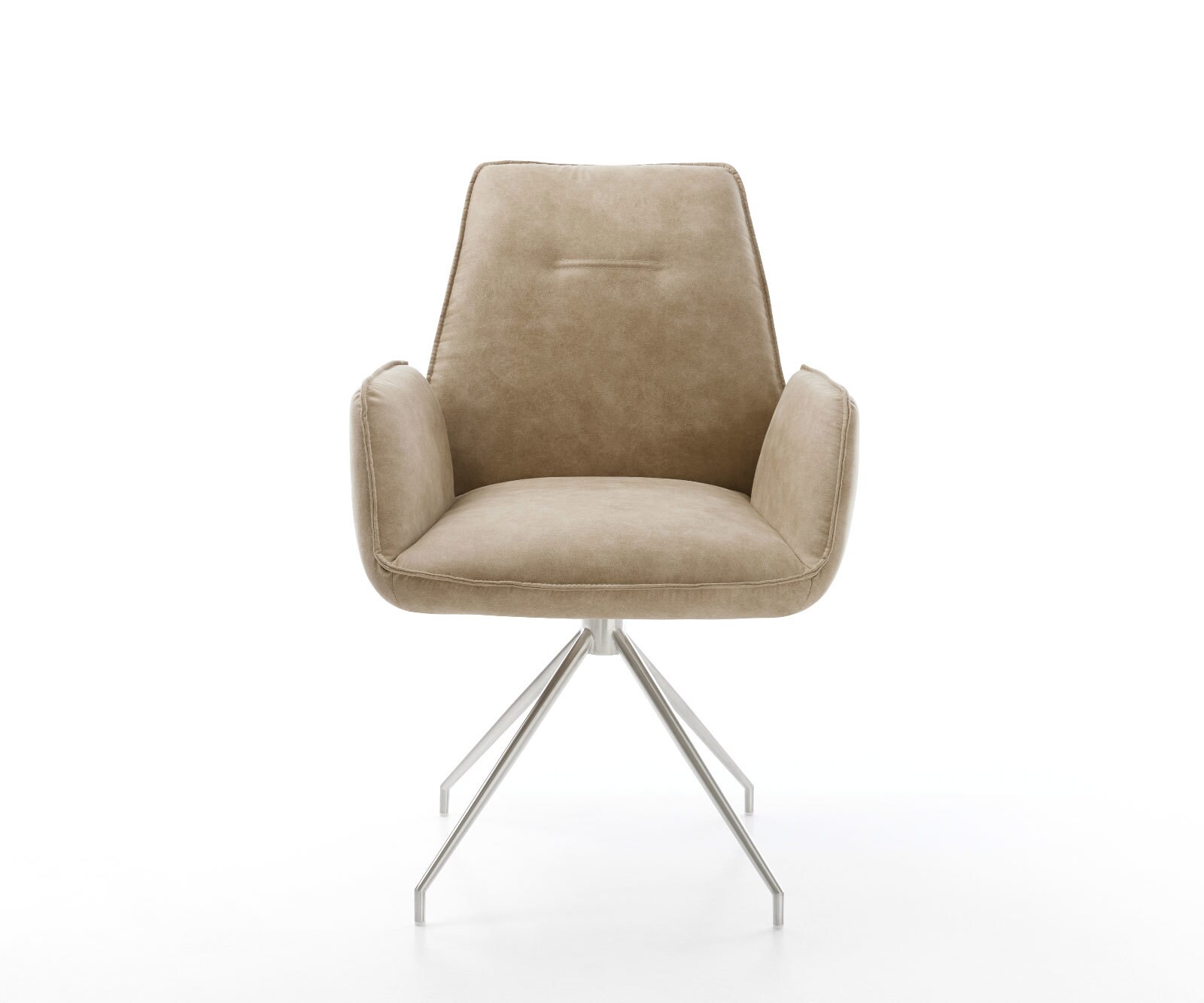 Eetkamerstoel Zoa-Flex microvelours beige vintage kruisframe conisch roestvrij staal pocketveer kern 1