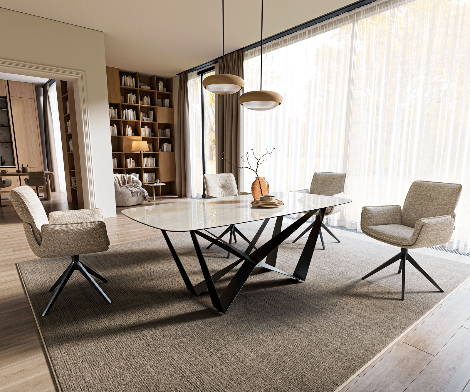 Eettafel Edge boot 200x100 cm keramiek Onyx Champagne Spider platstaal zwart 7