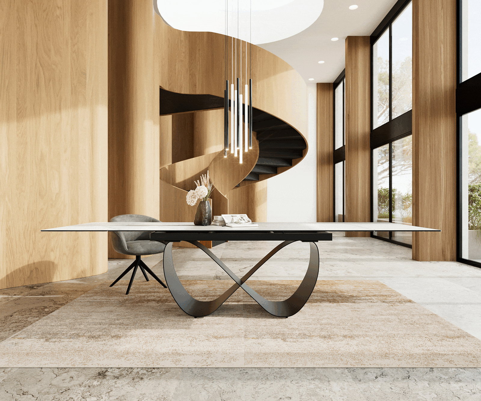 Eetkamertafel Edge 200-300x100 cm Keramiek Laminam®Statuarietto Wit Infinity Metaal Zwart uitschuifbaar 2