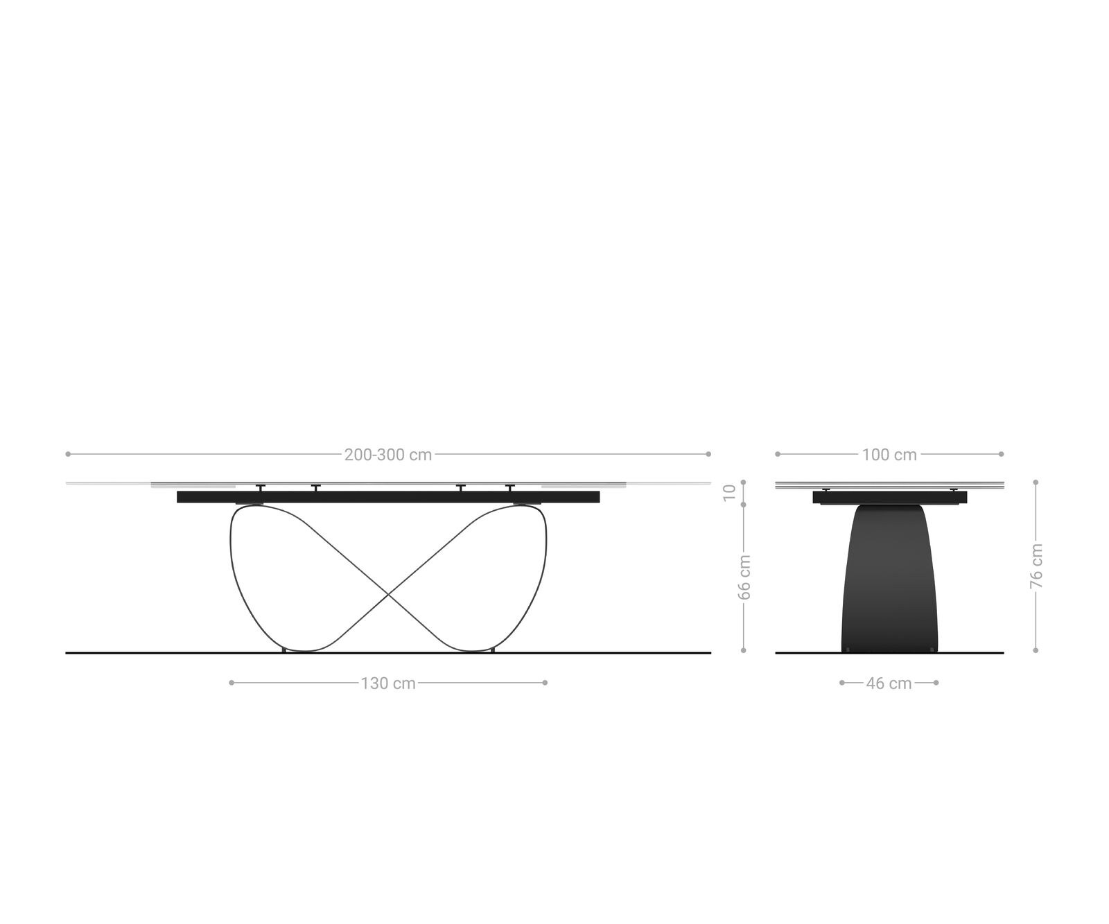 Eetkamertafel Edge 200-300x100 cm Keramiek Laminam®Statuarietto Wit Infinity Metaal Zwart uitschuifbaar 9