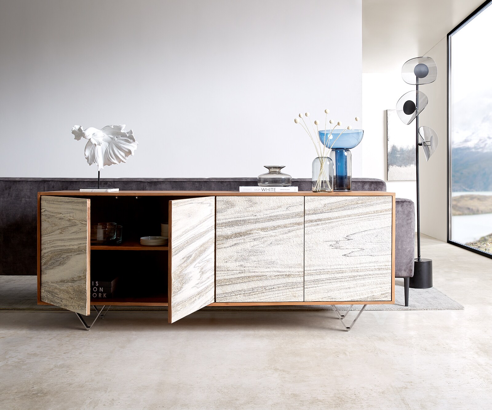 Dressoir Kleo 175 cm natuur acacia 4 deuren V-poot roestvrij staal 3