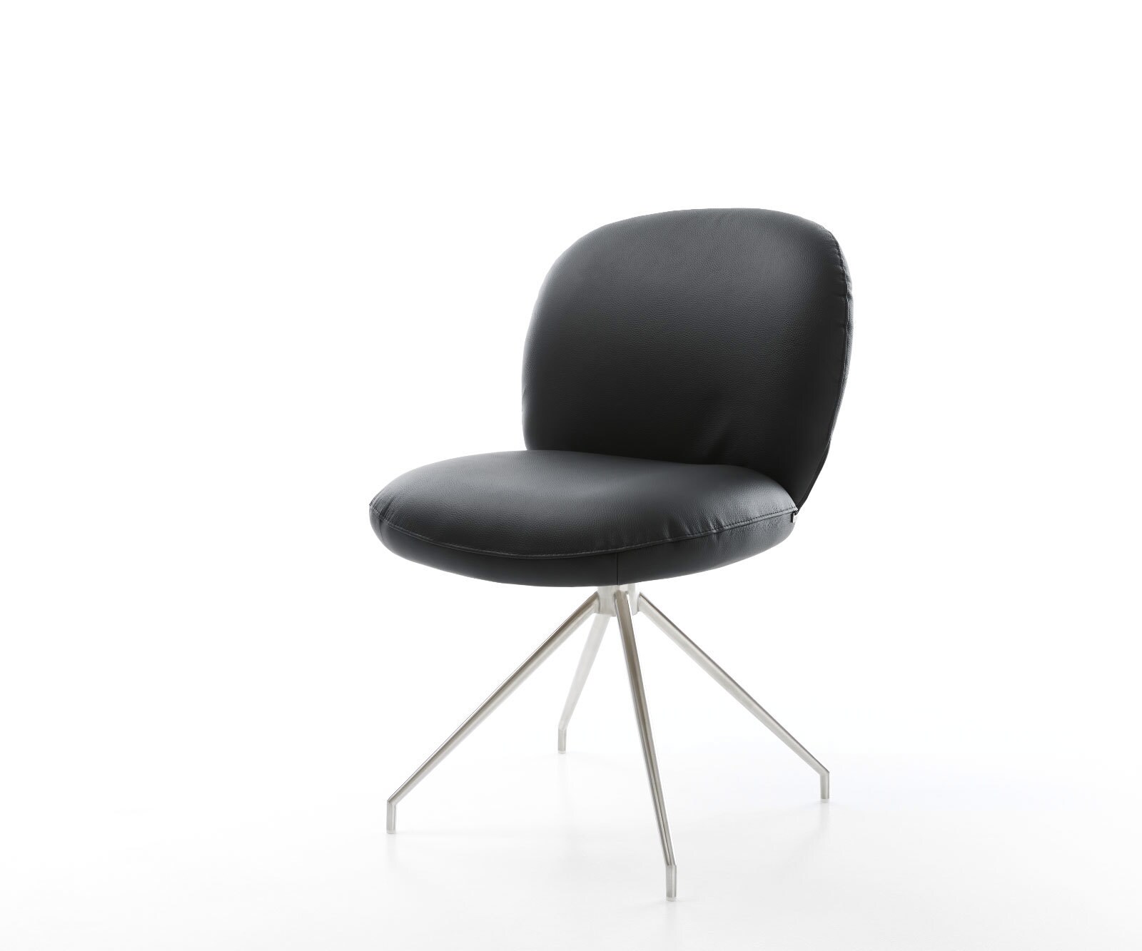 Draaistoel Nube-Flex echt leer zwart kruisframe conisch roestvrij staal 180° draaibaar pocketveer kern