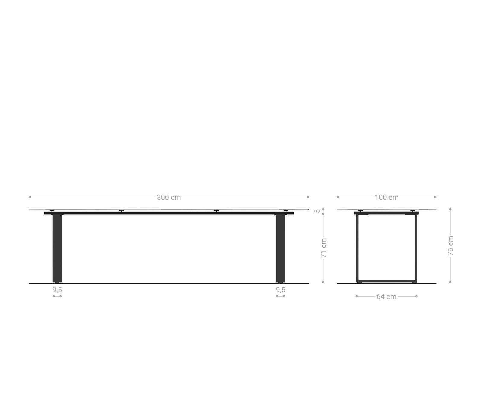 Eetkamertafel Edge 300x100 keramiek Calacatta Luxe wit-goud-grijs RVS Schmal 9