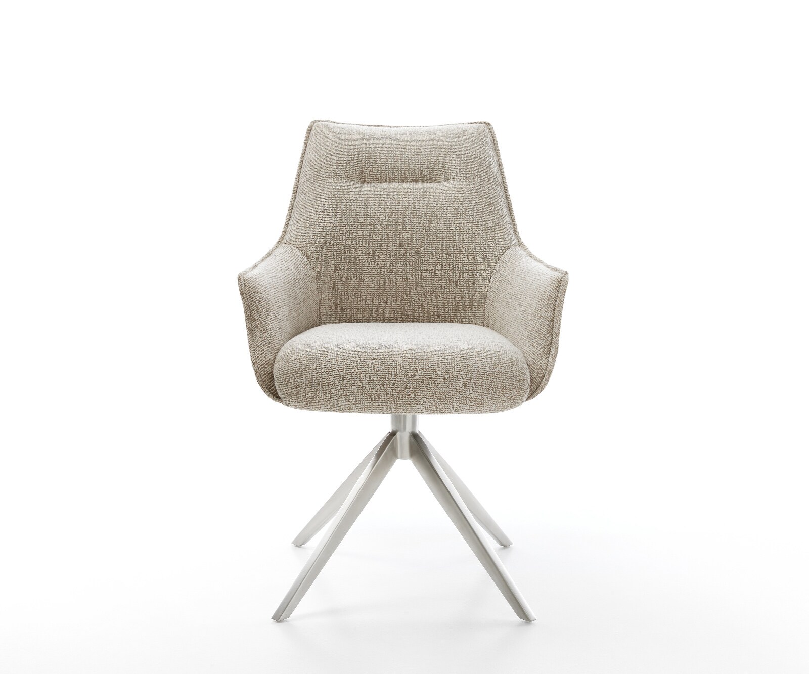 Draaistoel Alja-Flex met armleuning geweven stof beige kruisframe breed roestvrij staal 360° draaibaar pocketveer kern 1