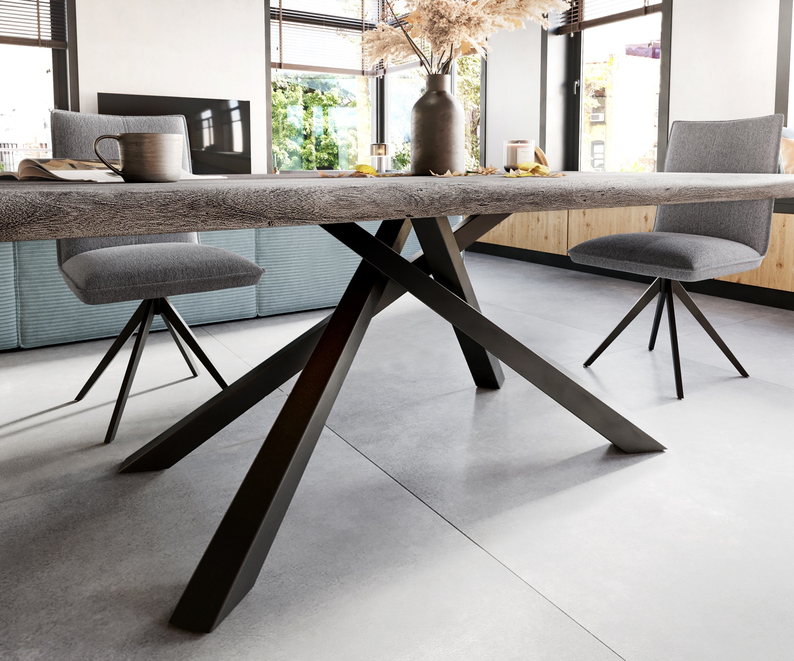 Eettafel Edge 200x100 XL acacia platina Kreuzframe rechthoek zwart Live-Edge 4 Eettafel Edge 200x100 XL acacia platina Kreuzframe rechthoek zwart Live-Edge 4