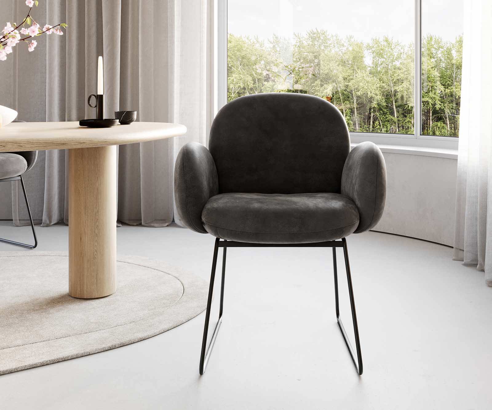 Eetkamerstoel Nube-Flex met armleuning microvelours antraciet vintage slipframe zwart pocketveer kern 2