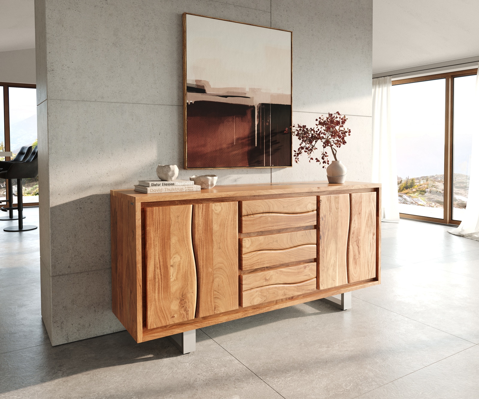 Dressoir Live-Edge 172 cm acacia natuur 3 laden 4 deuren Dressoir Live-Edge 172 cm acacia natuur 3 laden 4 deuren