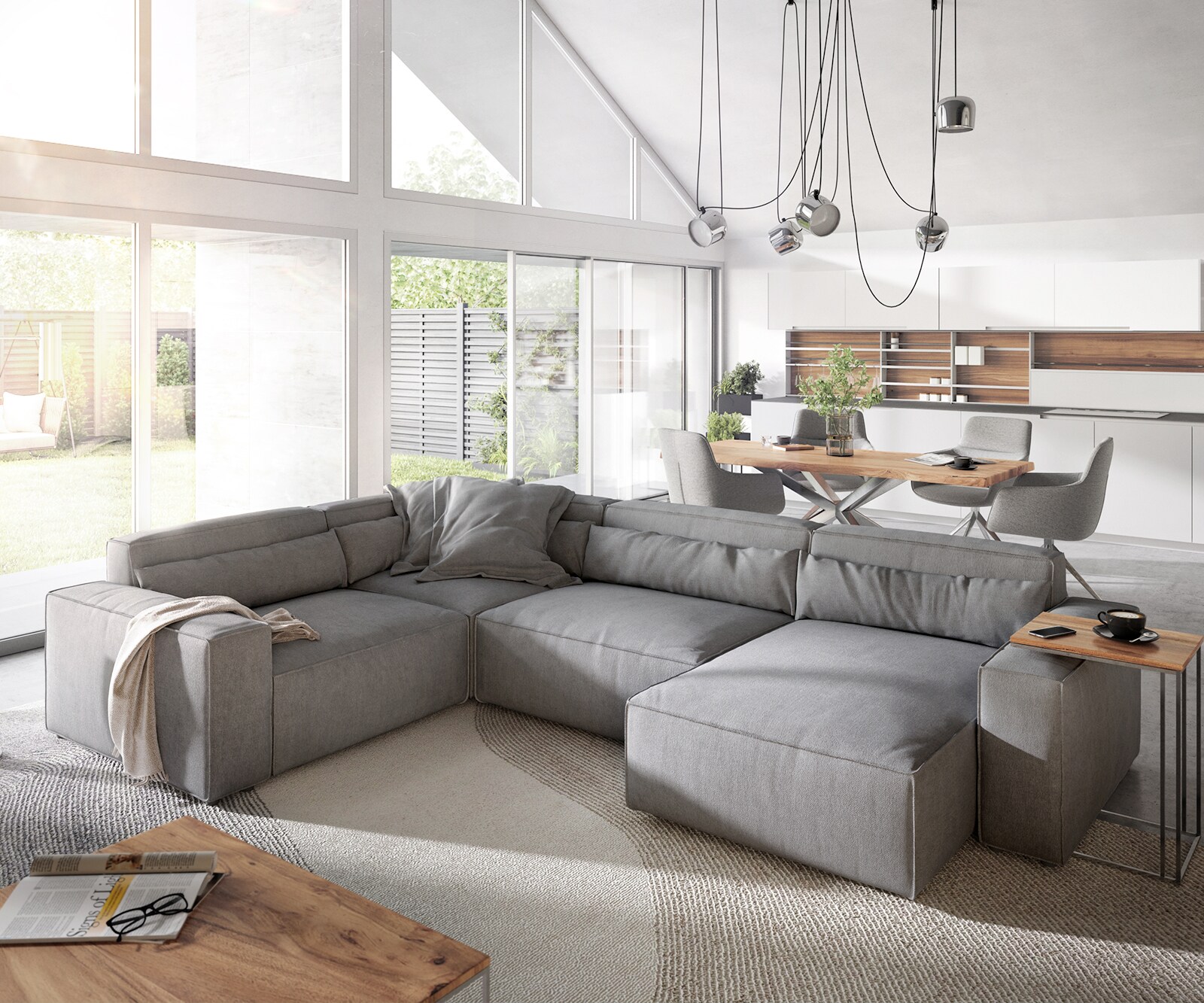 Sofa Sirpio L 330x230 cm microvezel grijs recamiere variabele