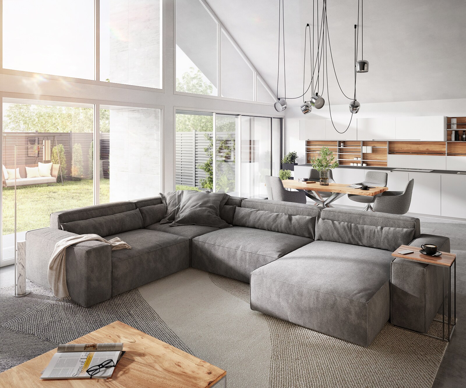 Woonkamerlandschap Sirpio XL 360x260 cm microvezel taupe recamiere variabele 1
