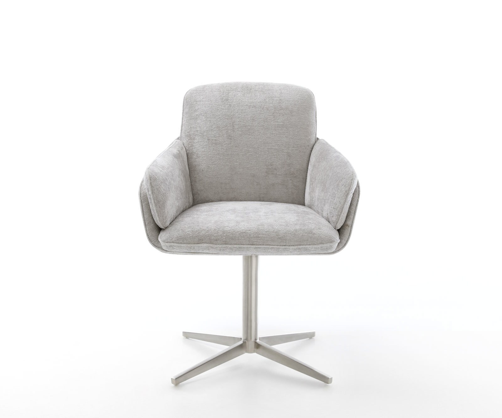 Draaistoel Luan-Flex met armleuning chenille zilver grijs kruispoot roestvrij staal 360° draaibaar 1 Draaistoel Luan-Flex met armleuning chenille zilver grijs kruispoot roestvrij staal 360° draaibaar 1