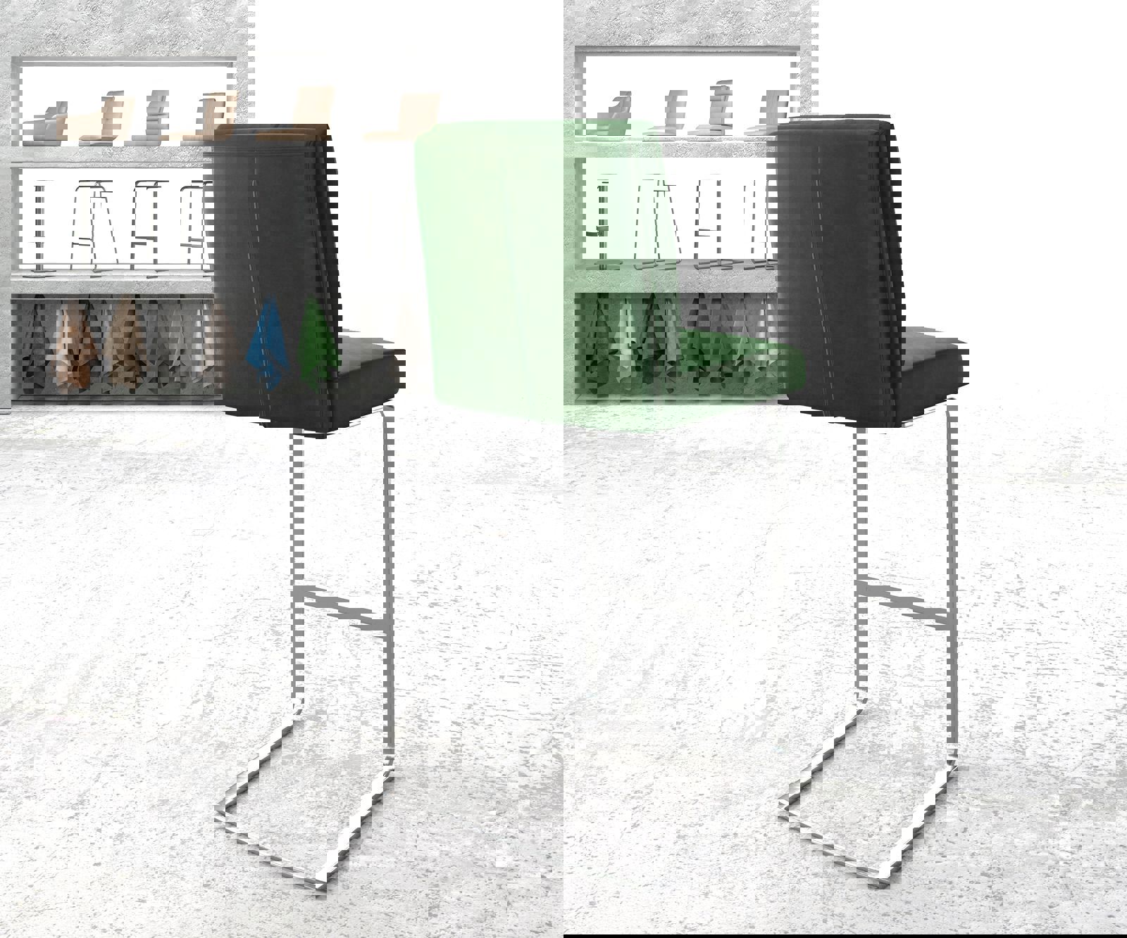 Barstoel Pela-Flex fluweel groen sledestoel vlak roestvrij staal 2 Barstoel Pela-Flex fluweel groen sledestoel vlak roestvrij staal 2