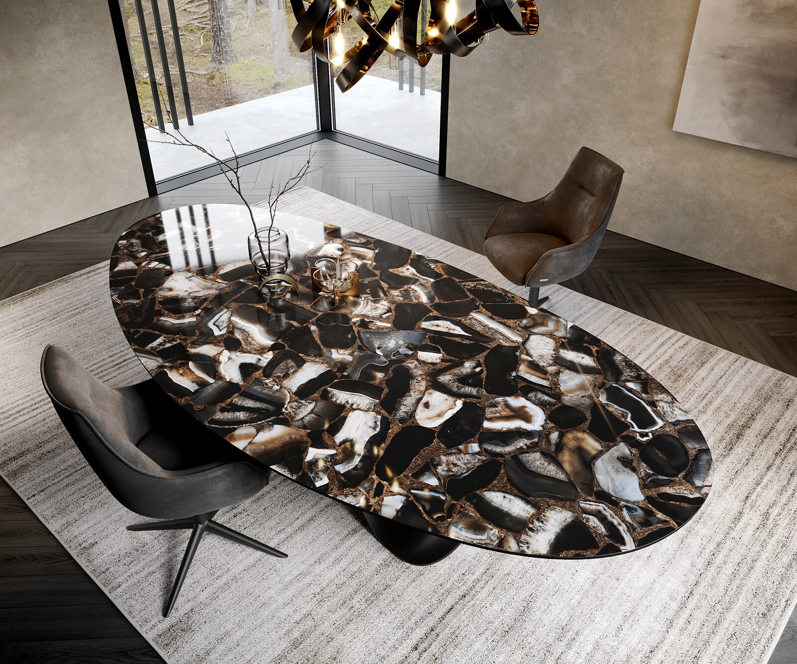 Eetkamertafel Edge Oval 280x130 cm Keramiek Iris FMG Agatablack Infinity Metaal Zwart 1