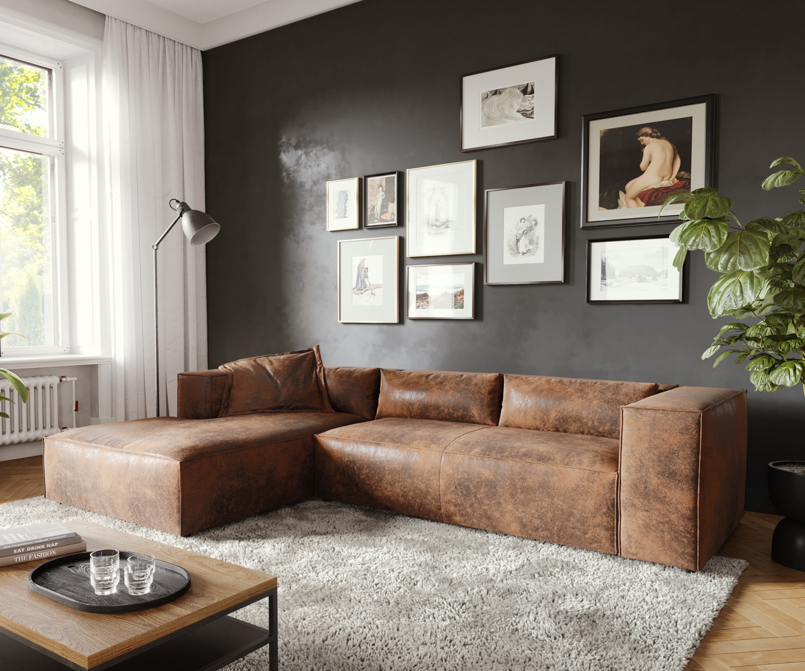 Hoekbank Brom 260 x 175 cm kunstleer bruin recamiere links Hoekbank Brom 260 x 175 cm kunstleer bruin recamiere links