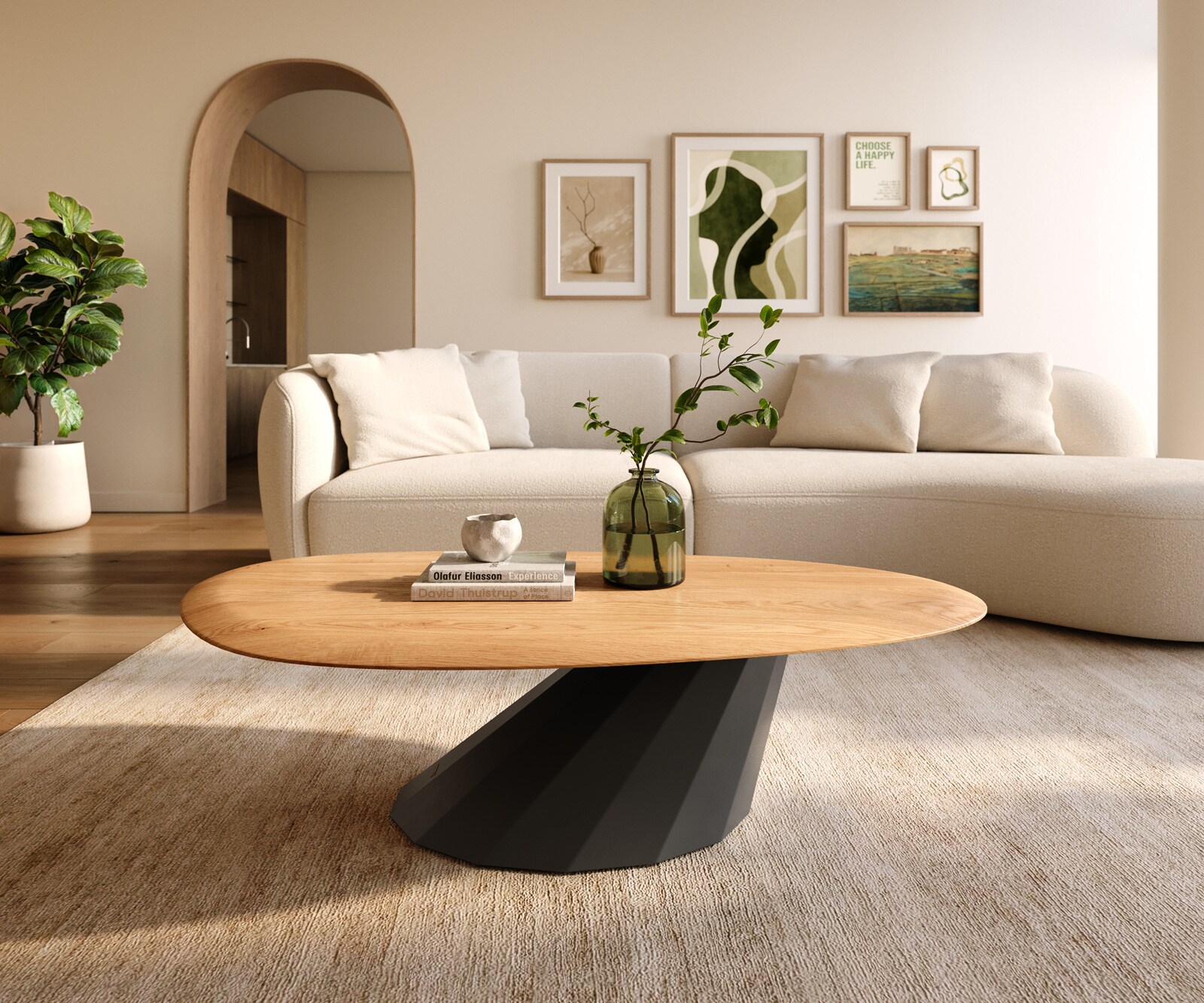Salontafel Edge Oval 140x75 cm Eiken Naturel ronde rand Parabi zwart metaal 1