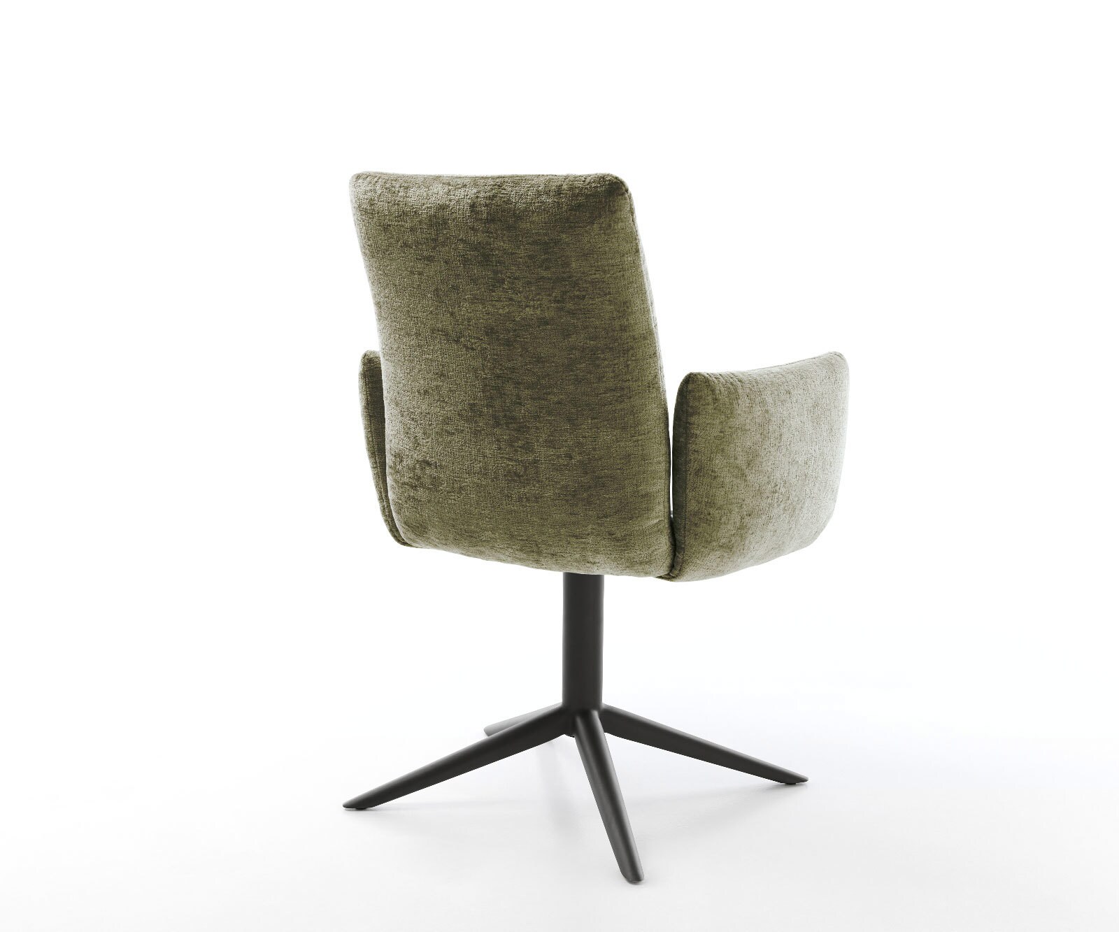Draaistoel Jova-Flex met armleuning chenille olijfgroen kruispoot zwart 360° draaibaar rocker-functie pocketveer kern 4