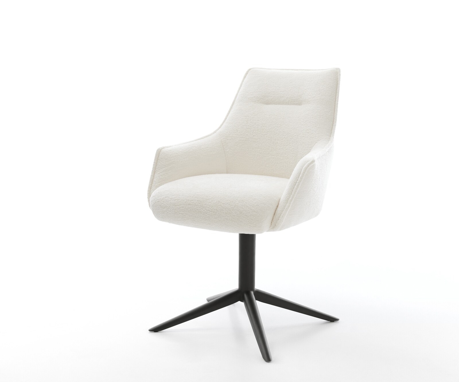 Draaistoel Alja-Flex met armleuning bouclé zacht beige kruispoot zwart 360° draaibaar rocker-functie pocketveer kern