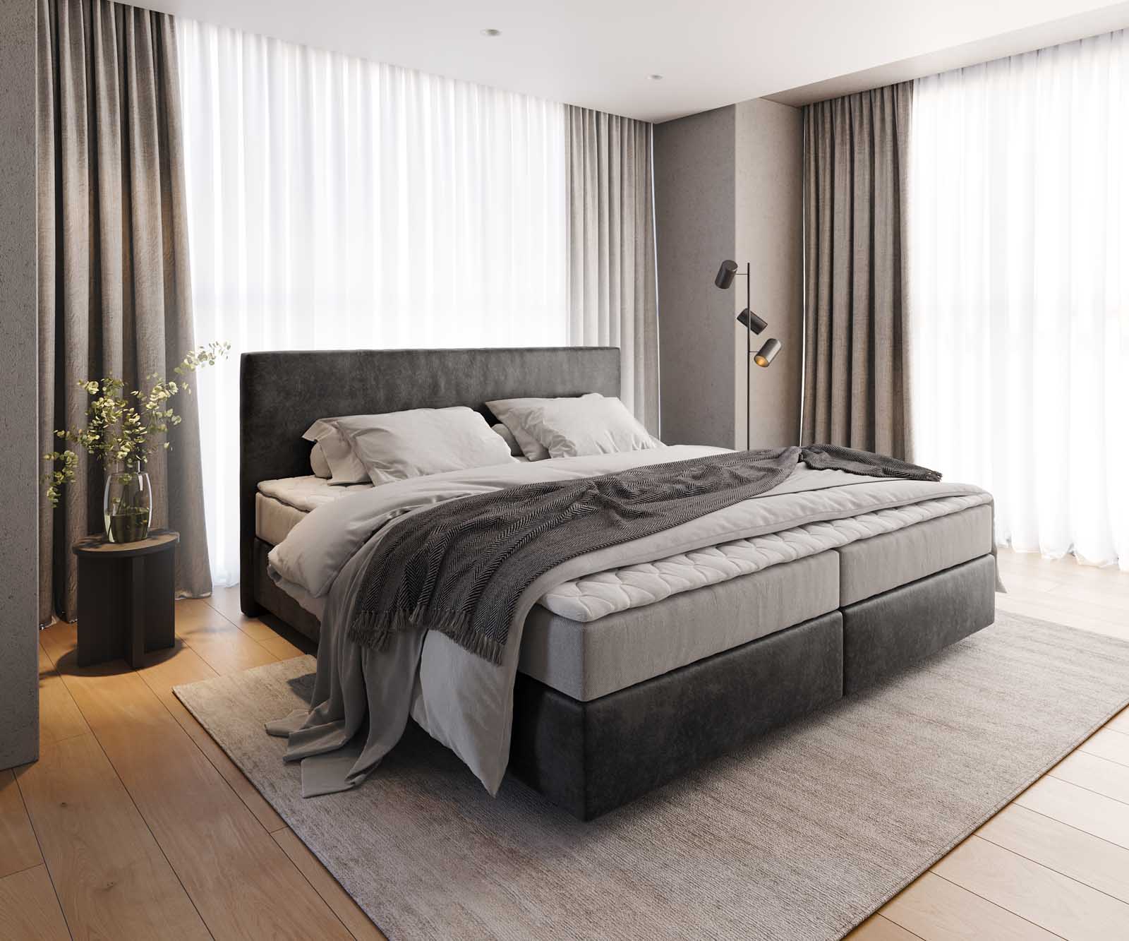 Boxspring bed Dream-Well Microvezel antraciet vintage 200x200 cm met pocketveringmatras en Visco topper