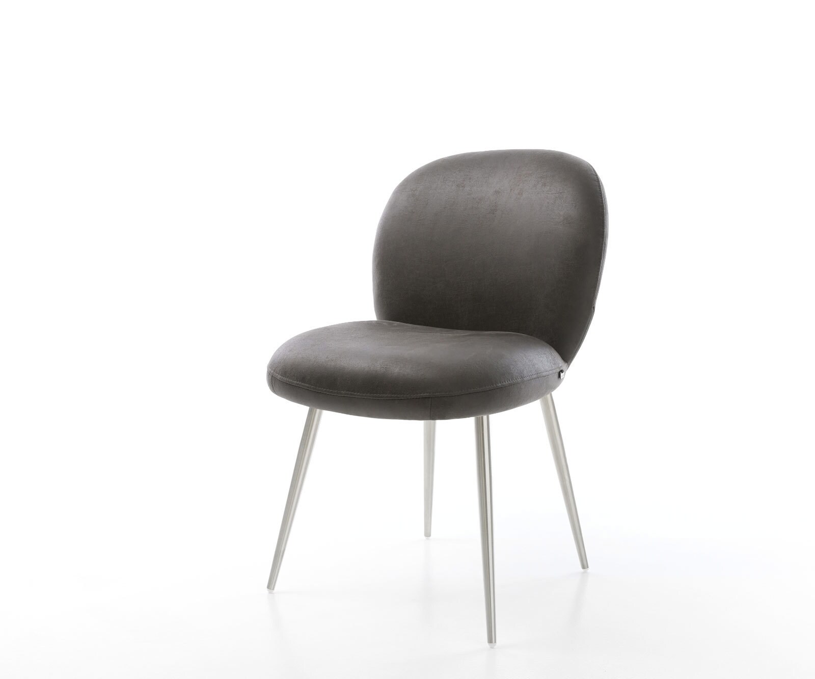Eetkamerstoel Nube-Flex microvelours antraciet vintage 4-poot conisch roestvrij staal pocketveer kern