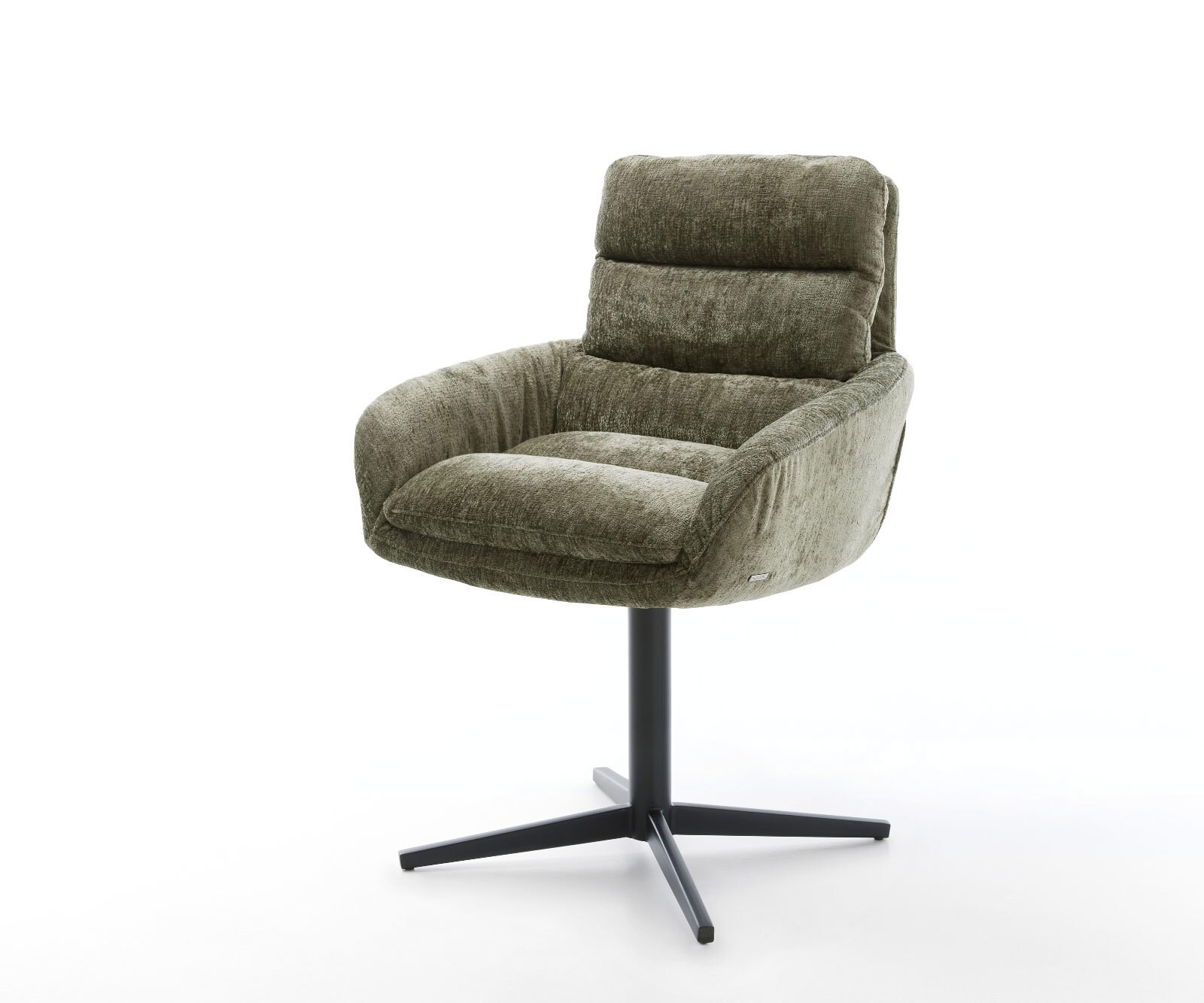 Draaistoel Abelia-Flex met armleuning chenille olijfgroen kruispoot zwart 360° draaibaar