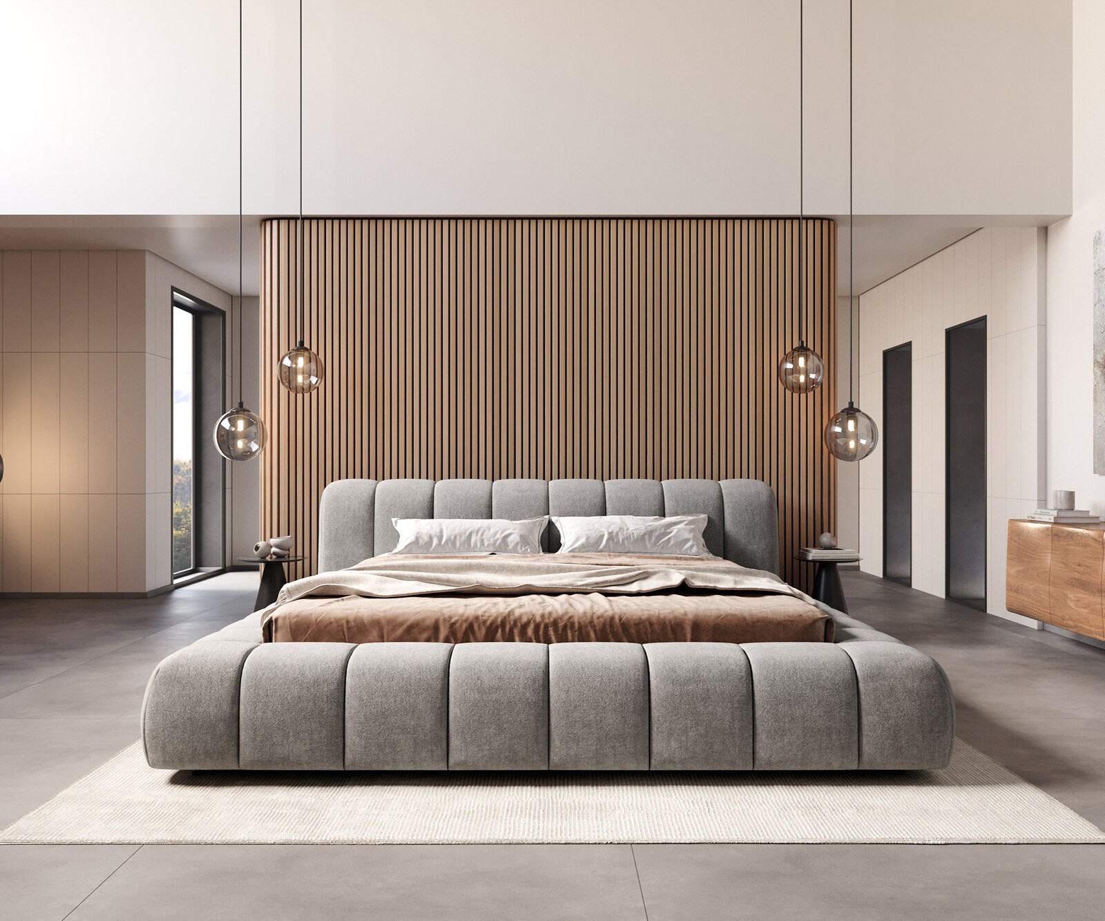 Gestoffeerd bedframe Cutio 180x200 cm structuurstof soft grijs 4