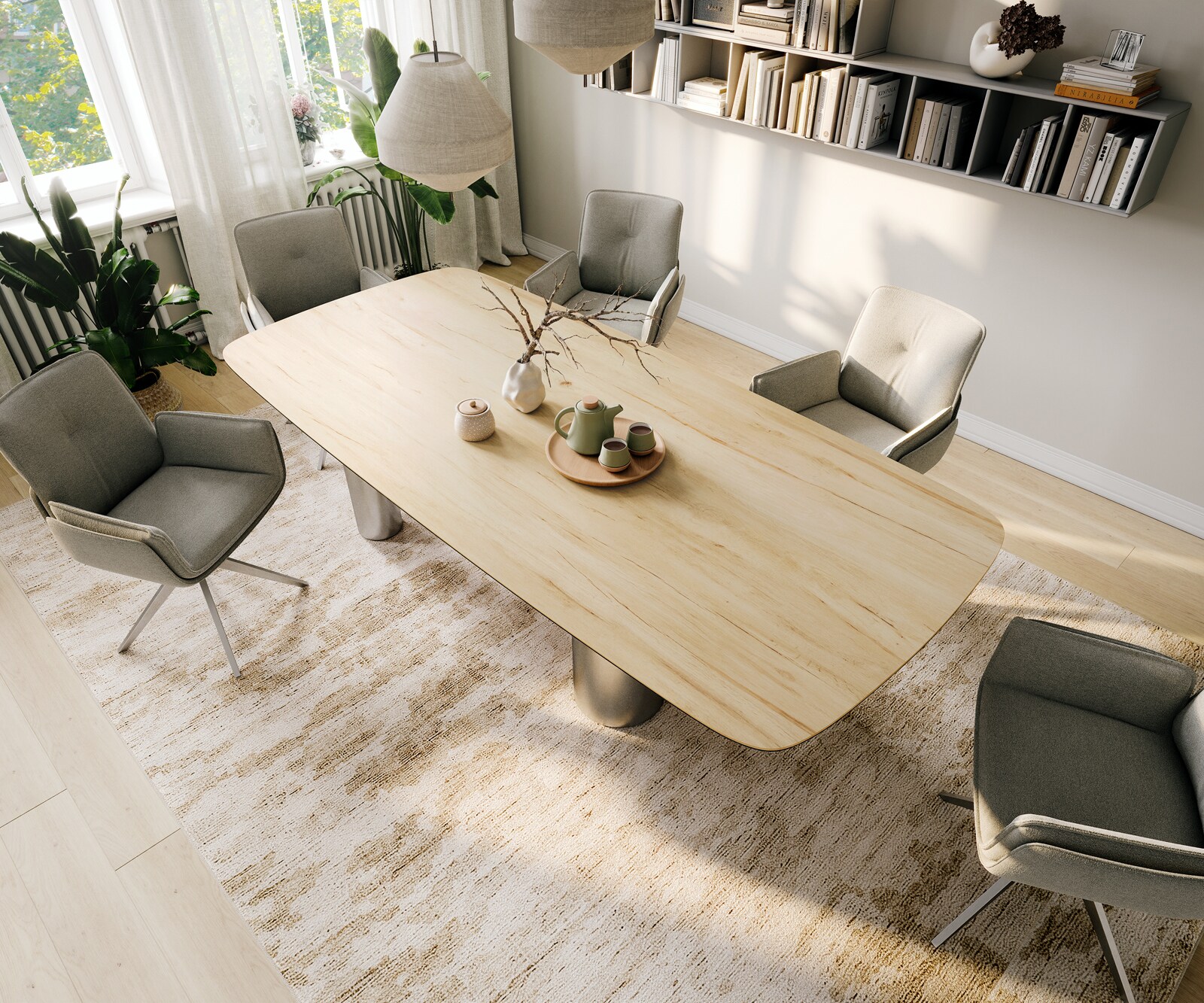 Eettafel Edge Boot 260x120 cm Keramiek Laminam® Sabbia Eichefarbig Pilier Roestvrij staal gebürstet 4