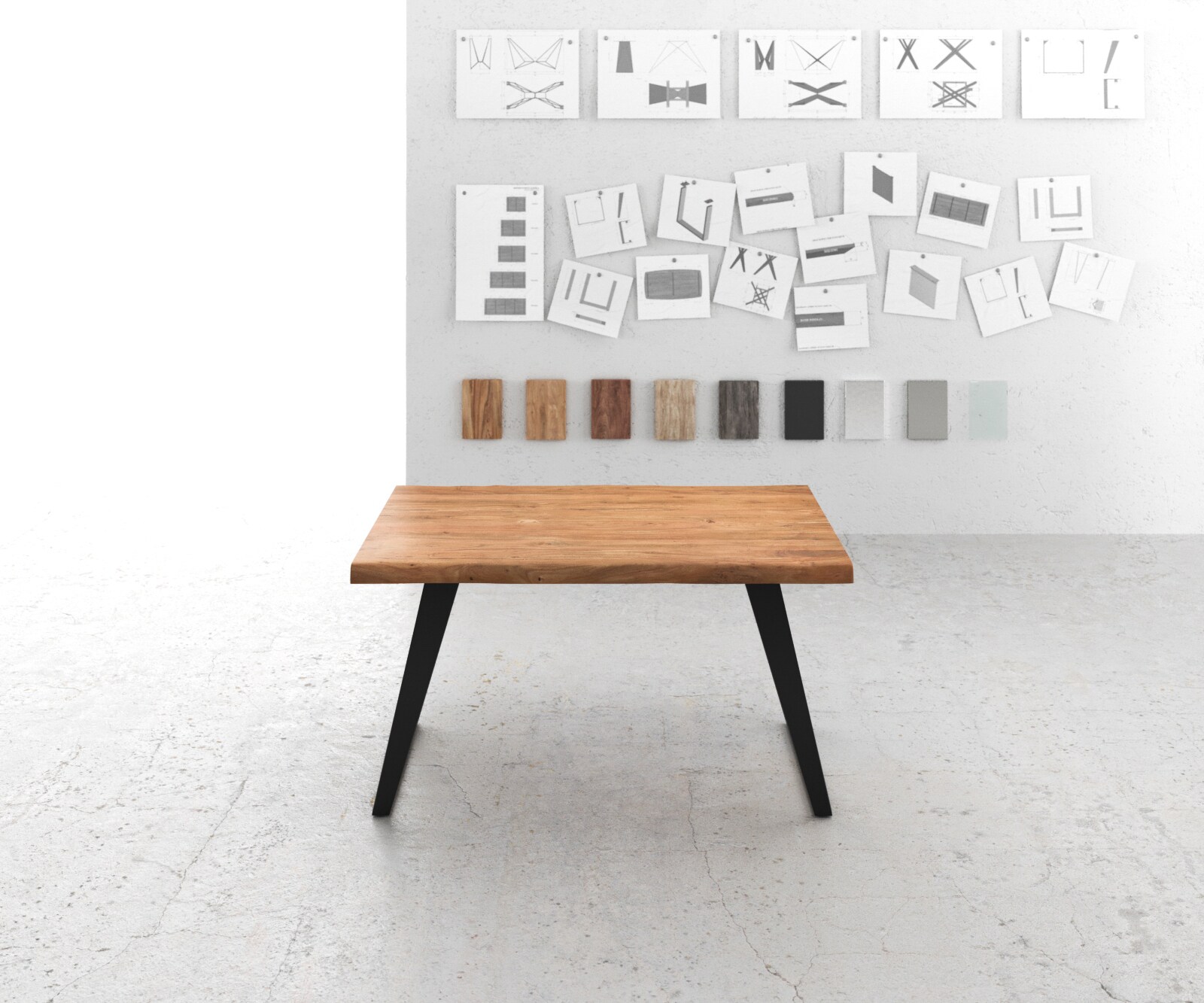 Eettafel Edge 140x90 XL acacia natuur metaal schuin Live-Edge 1