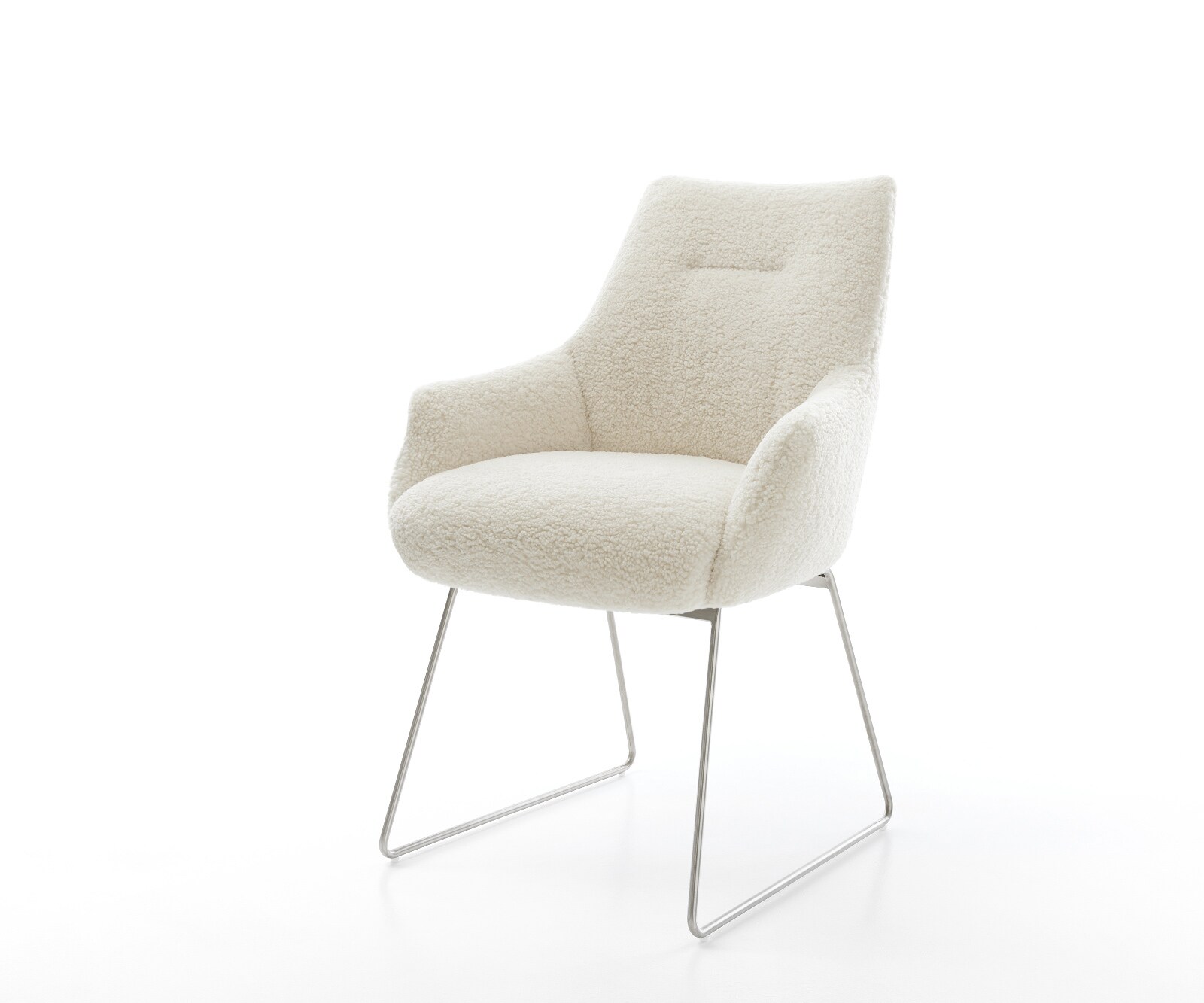 Eetkamerstoel Alja-Flex met armleuning teddy beige slipframe roestvrij staal pocketveer kern 1