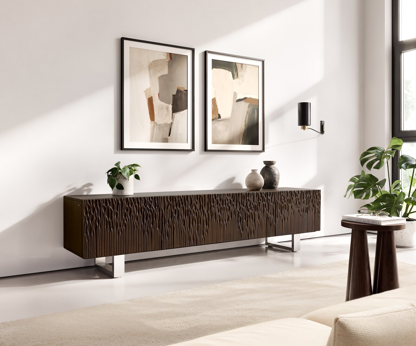 TV-meubel Follia 200 cm mango bruin 4 deuren sledepoot geborsteld