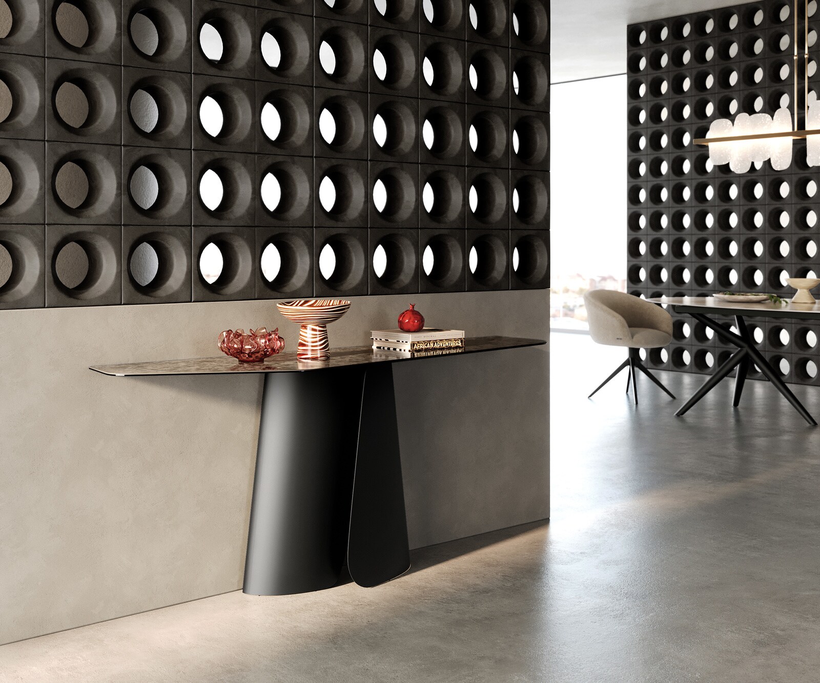 Consoletafel Edge Polygonaal 180x50 cm Keramiek Emperador Extra Lucidato Dunkelbraun Livos Metaal Zwart 7