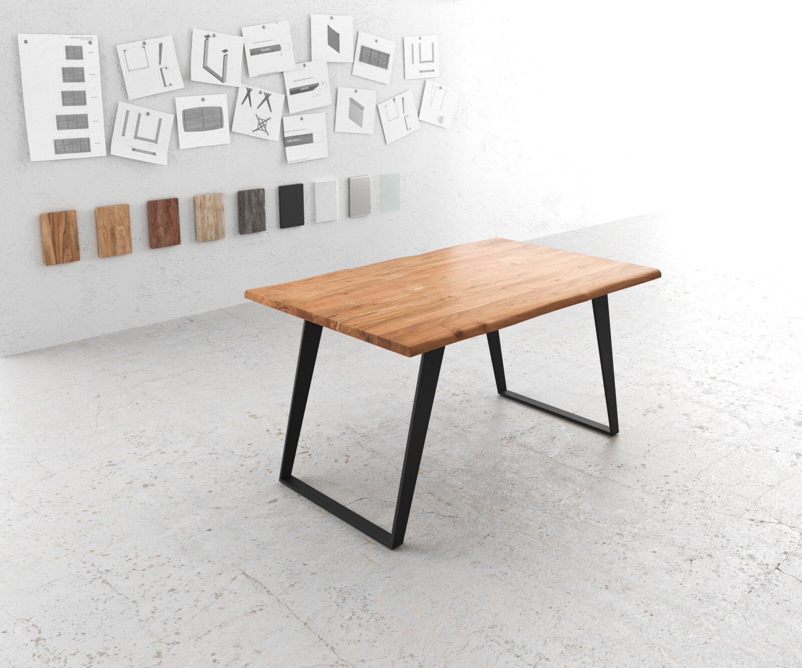 Eettafel Edge 140x90 acacia natuur metaal schuin Live-Edge