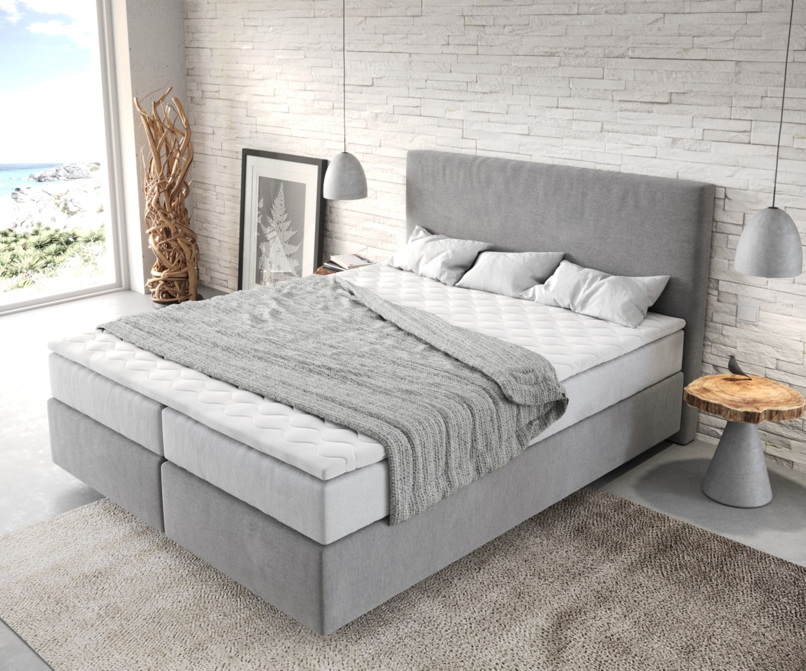 Boxspringbed Dream-Well 160x200 cm Microvezel Grijs met TFK Matras en Visco Topper 3 Boxspringbed Dream-Well 160x200 cm Microvezel Grijs met TFK Matras en Visco Topper 3