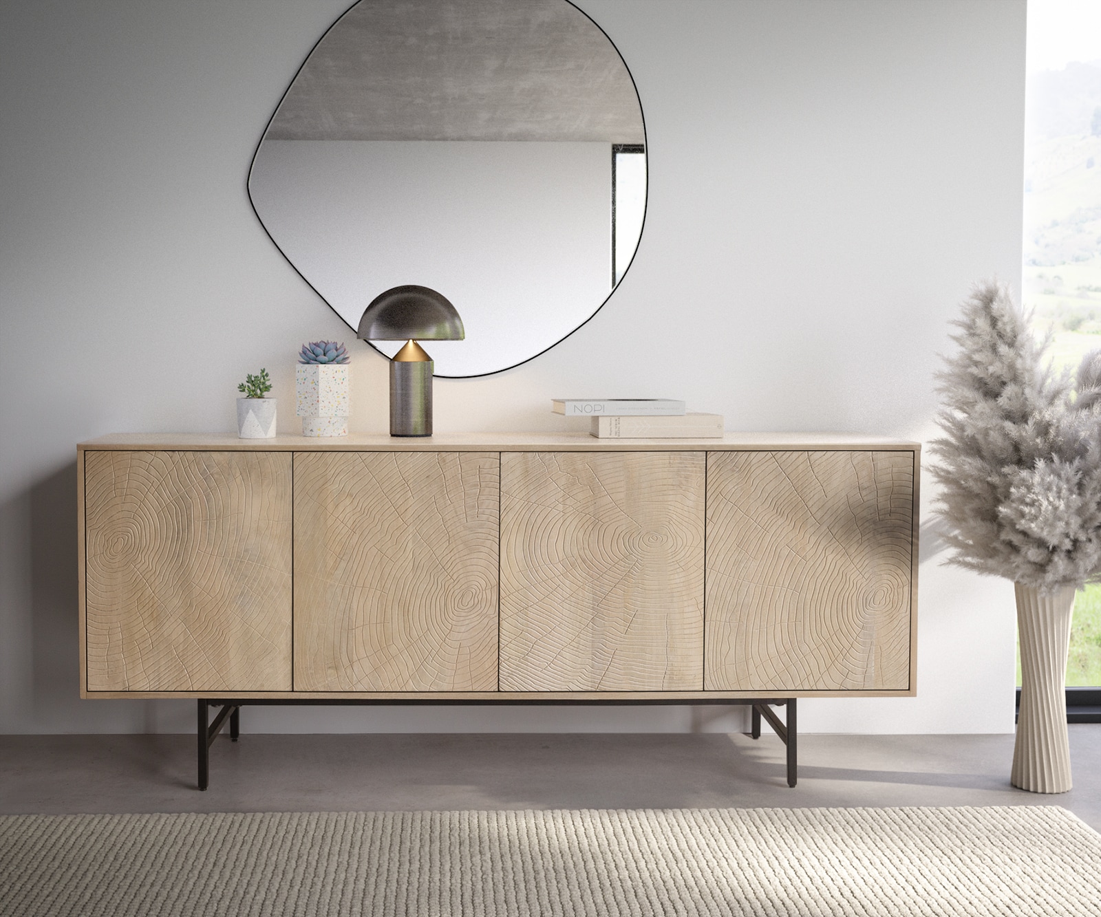 Dressoir Wiara 180 cm Mango White Wash metaal zwart 4 deurs 1 Dressoir Wiara 180 cm Mango White Wash metaal zwart 4 deurs 1