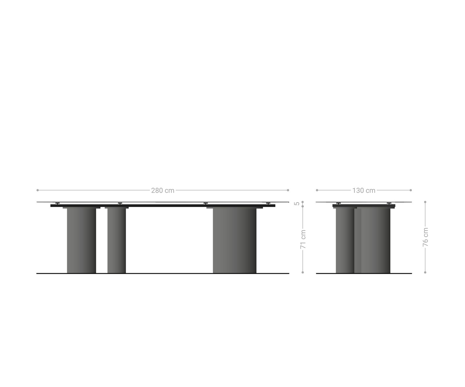 Eettafel Edge ovaal 280x130 keramiek Minas Melange wit-beige Troa metaal effect afwerking titanium 8