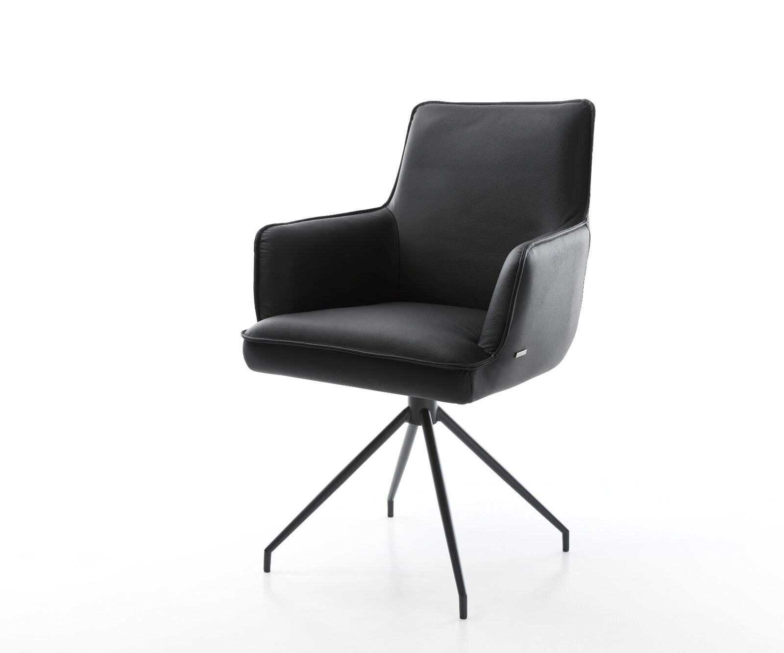 Draaistoel Heira-Flex met armleuning echt leer zwart kruisframe conisch zwart 180° draaibaar pocketveer kern 1