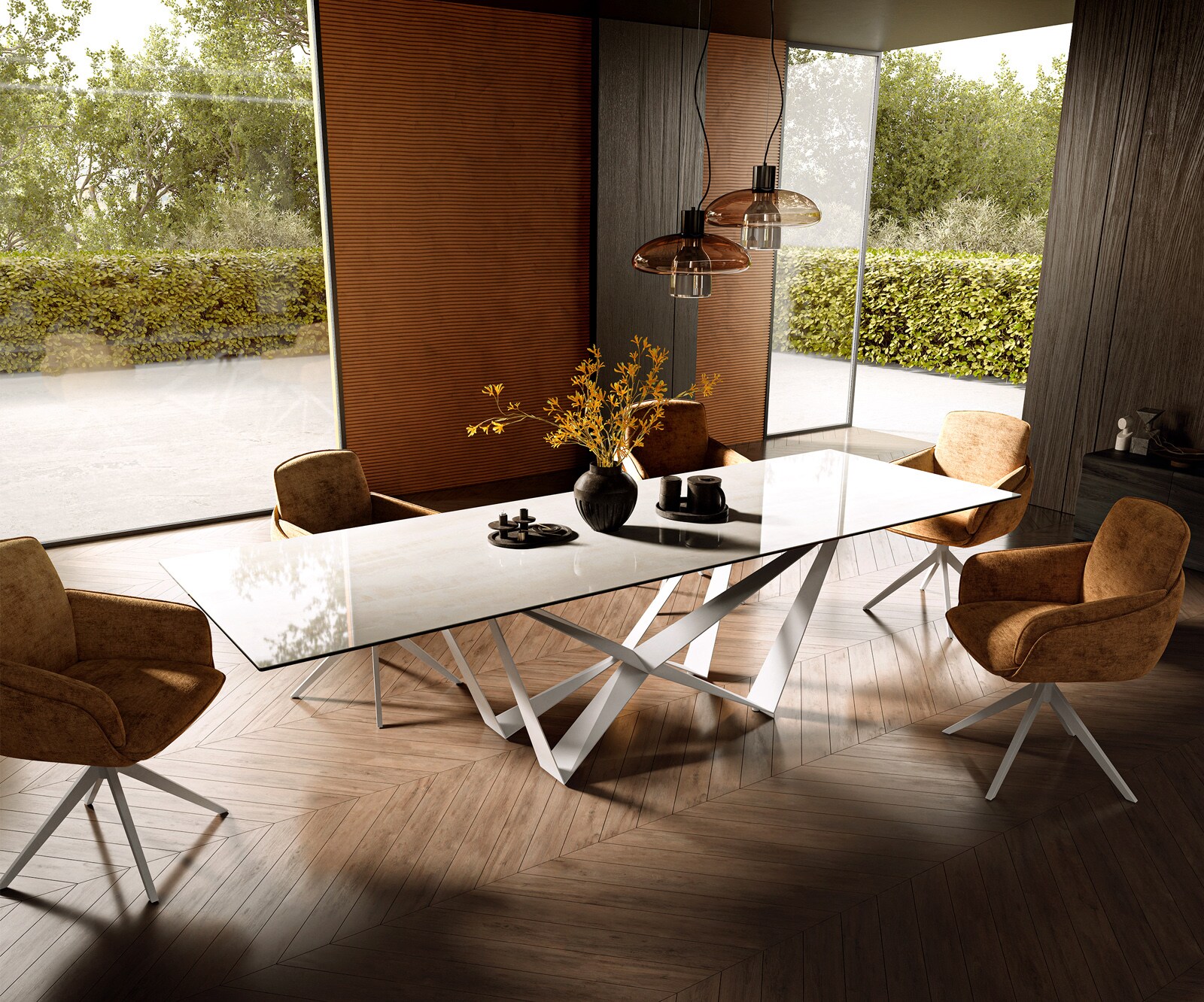 Eettafel Edge 300x100 cm keramiek Onyx Champagne Spider metaal wit 6