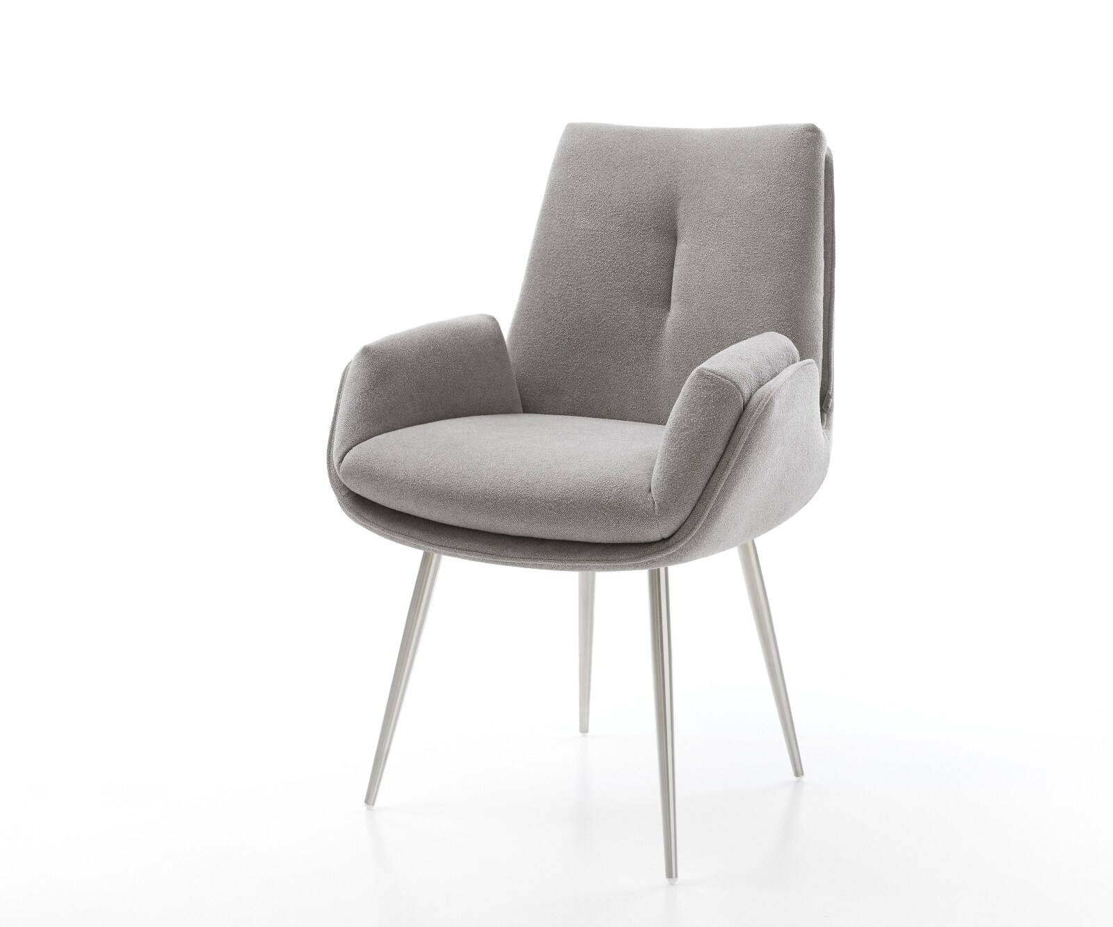 Eetkamerstoel Clea-Flex zachte stof met structuur grijs 4-poot conisch roestvrij staal pocketveer kern 1