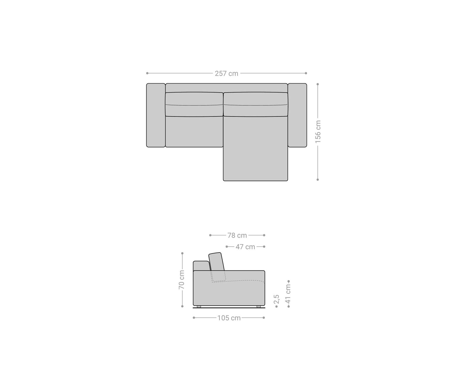 Hoekbank Lanzo L 260x160 cm Koord Zilver Grijs Recamiere variabel 6 Hoekbank Lanzo L 260x160 cm Koord Zilver Grijs Recamiere variabel 6