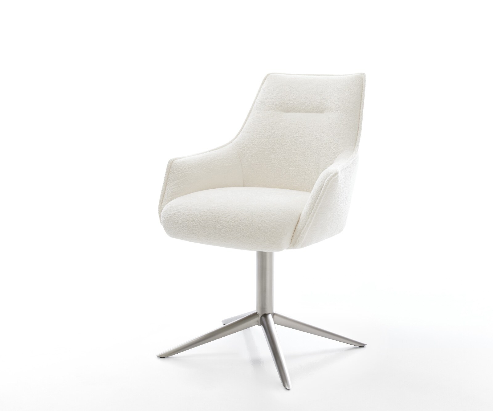 Draaistoel Alja-Flex met armleuning bouclé zacht beige kruispoot roestvrij staal 360° draaibaar rocker-functie pocketveer kern