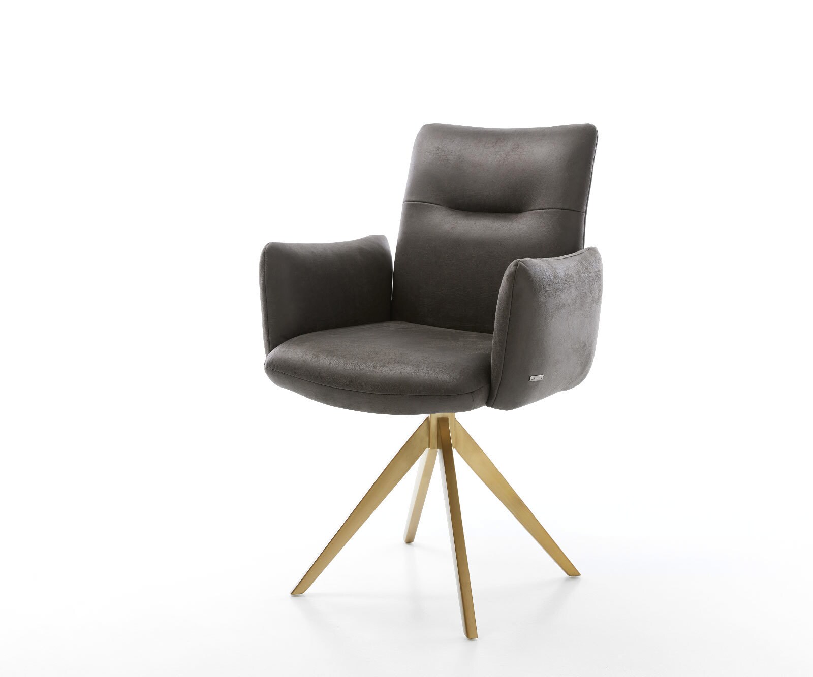 Draaistoel Jova-Flex met armleuning microvelours antraciet vintage kruisframe hoekig goud 180° draaibaar pocketveer kern