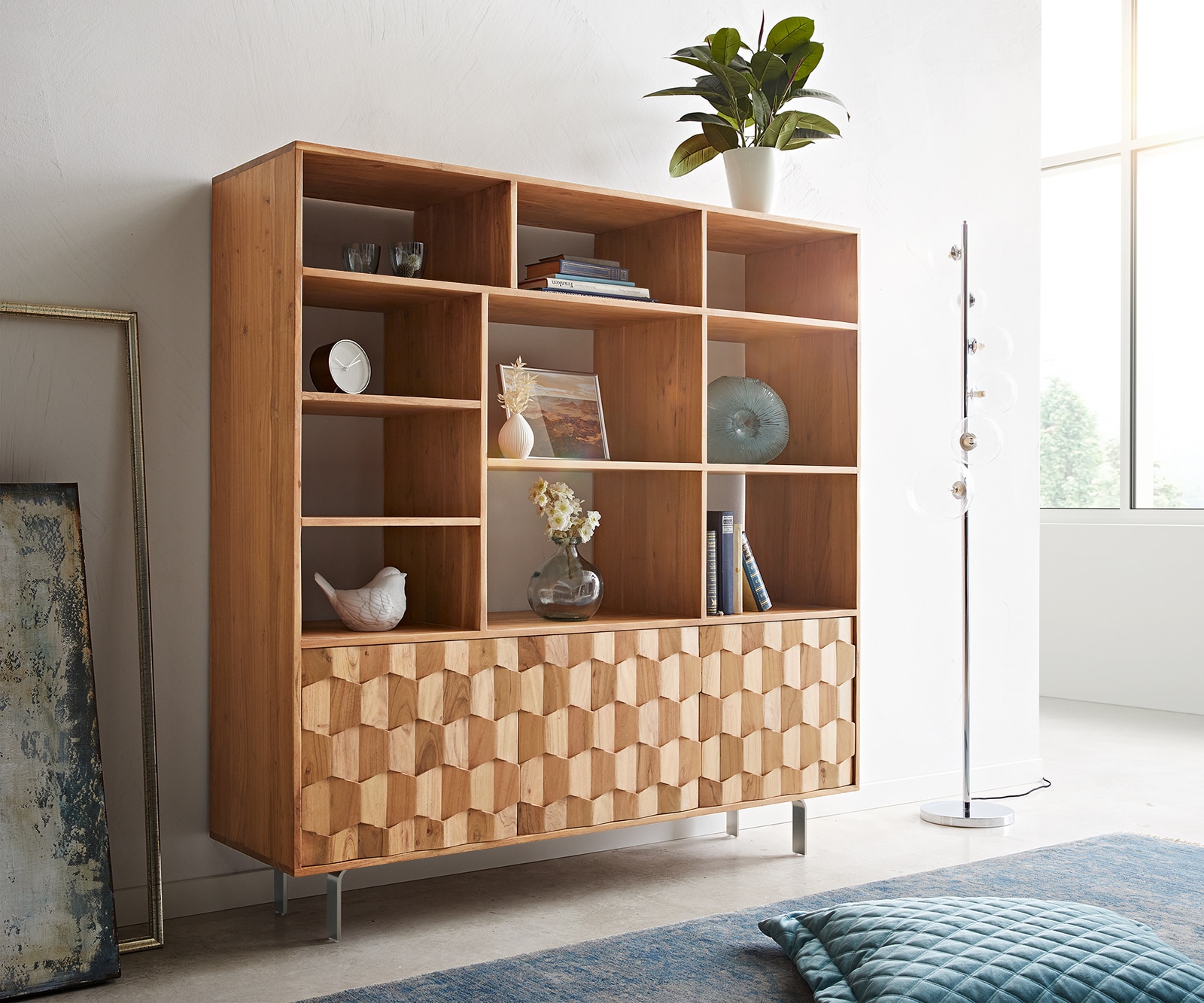 Boekenkast Fevo 150x150 cm acacia bruin 3 deuren L-poot Boekenkast Fevo 150x150 cm acacia bruin 3 deuren L-poot