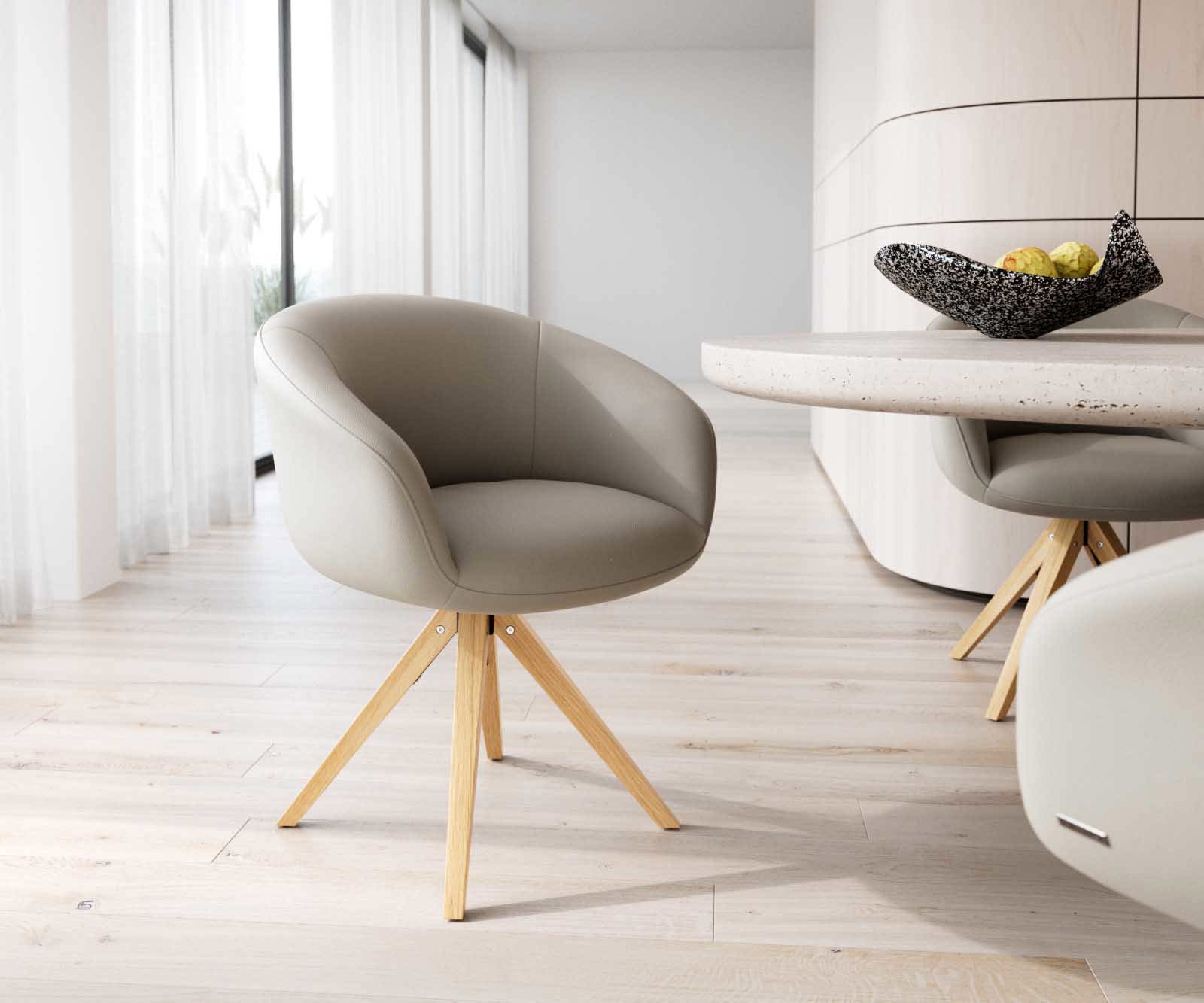 Draaistoel Vinka-Flex met armleuning echt leer mud houten frame hoekig natuur 180° draaibaar pocketveer kern