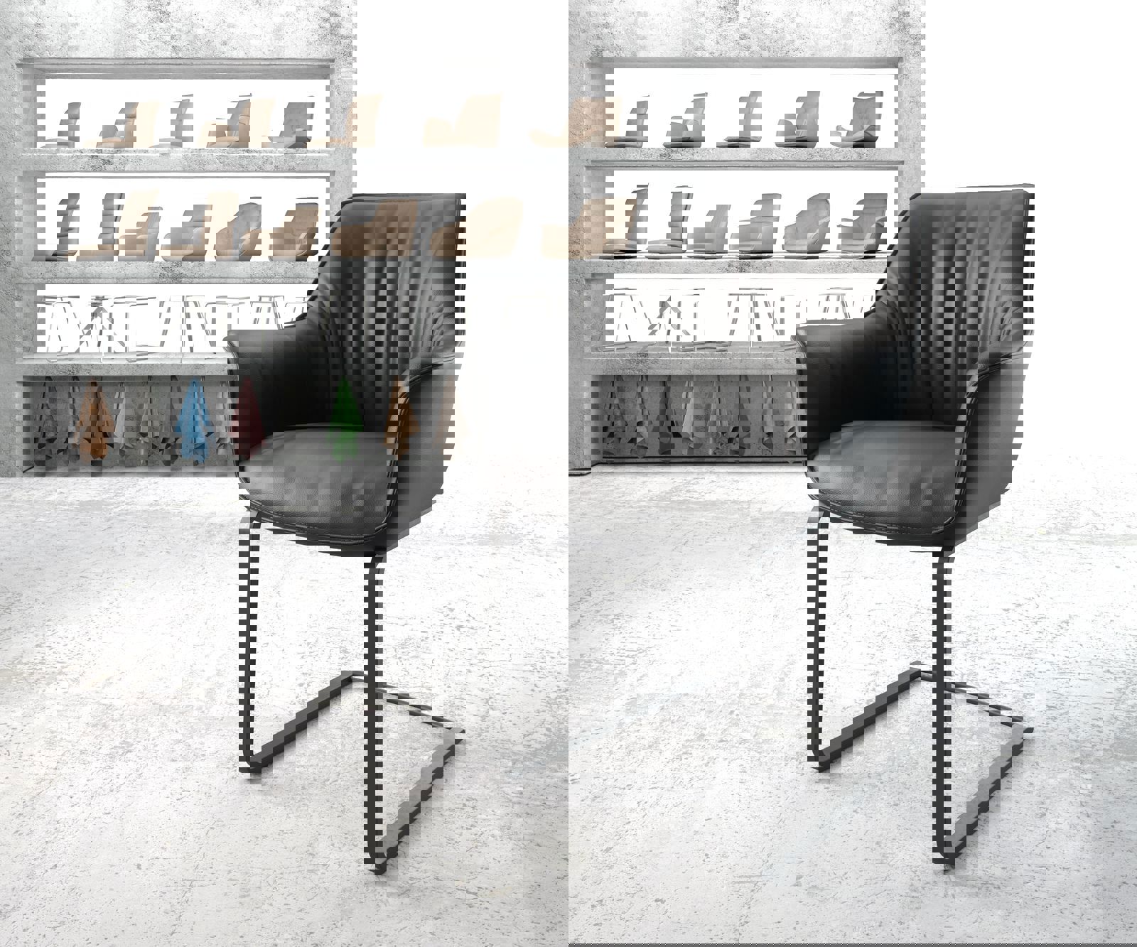 Sledemodel Keila-Flex met armleuning echt leer zwart sledemodel vlak zwart Sledemodel Keila-Flex met armleuning echt leer zwart sledemodel vlak zwart