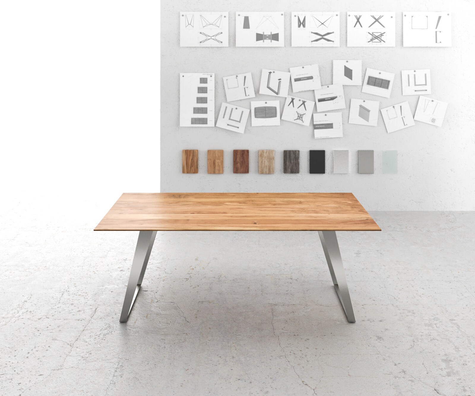 Eettafel Edge 200x100 acacia natuur roestvrijstaal schuin Zwitserse rand 1 Eettafel Edge 200x100 acacia natuur roestvrijstaal schuin Zwitserse rand 1