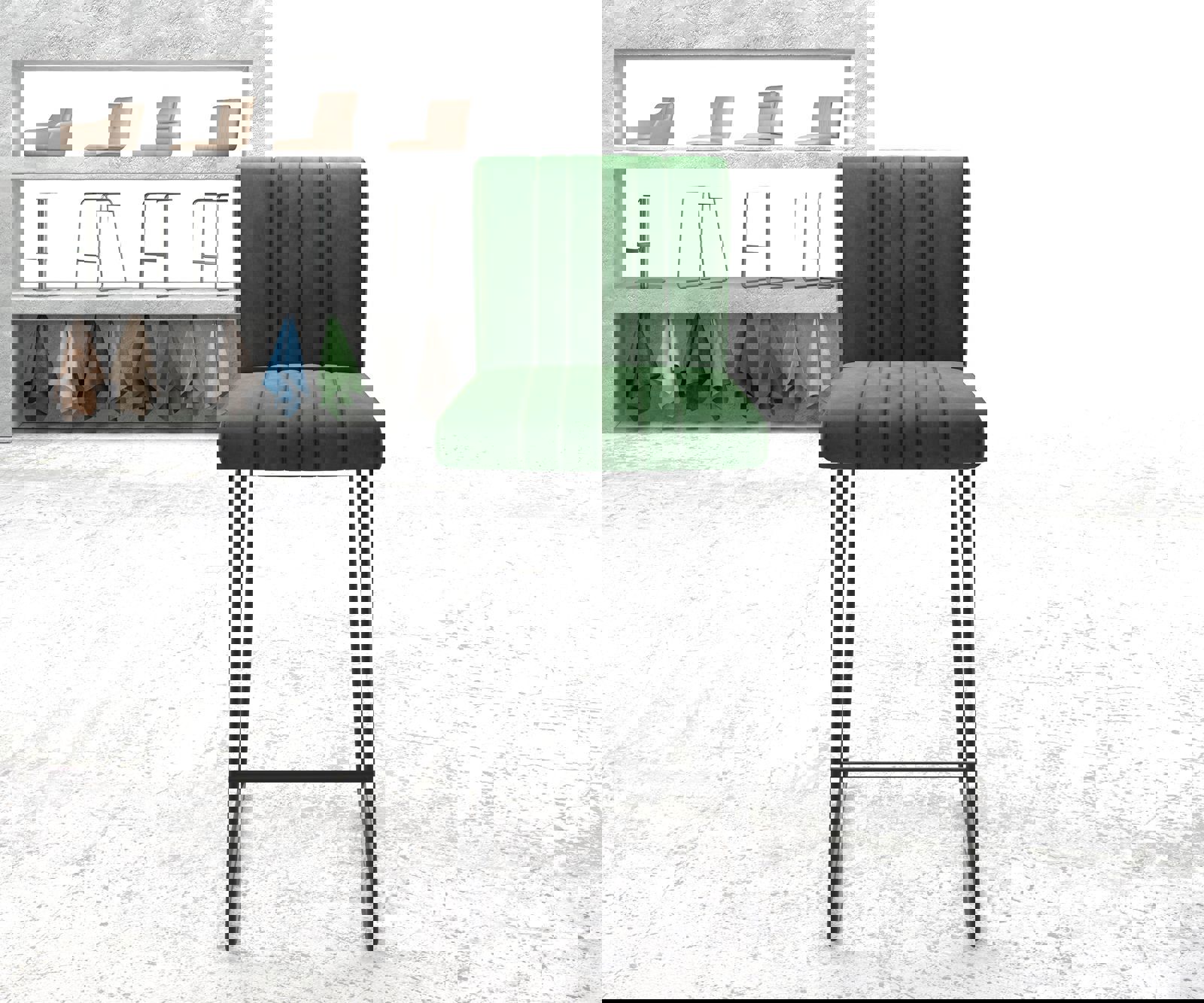 Barstoel Luiga-Flex fluweel groen slipframe metaal 1 Barstoel Luiga-Flex fluweel groen slipframe metaal 1