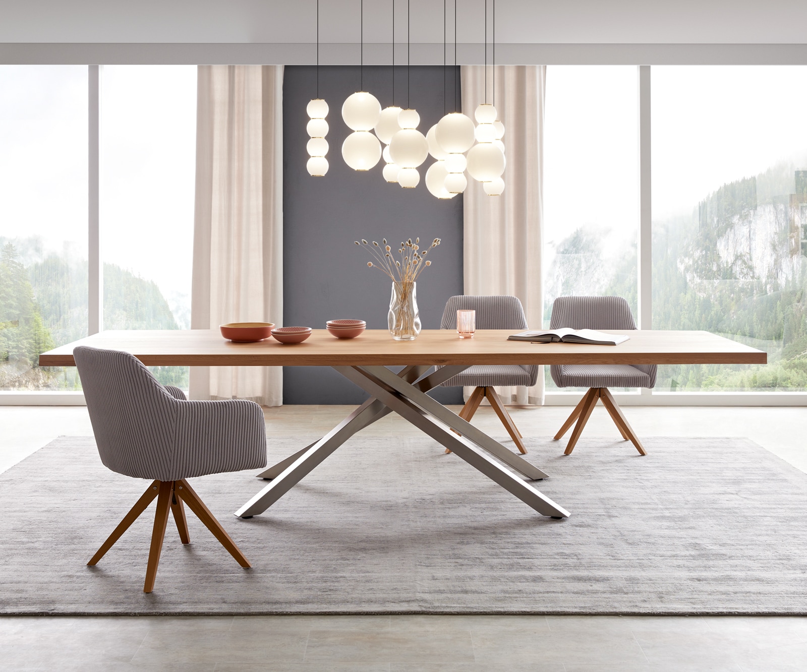 Eettafel Edge 300x100 eiken natuur kruisframe rechthoek roestvrij staal