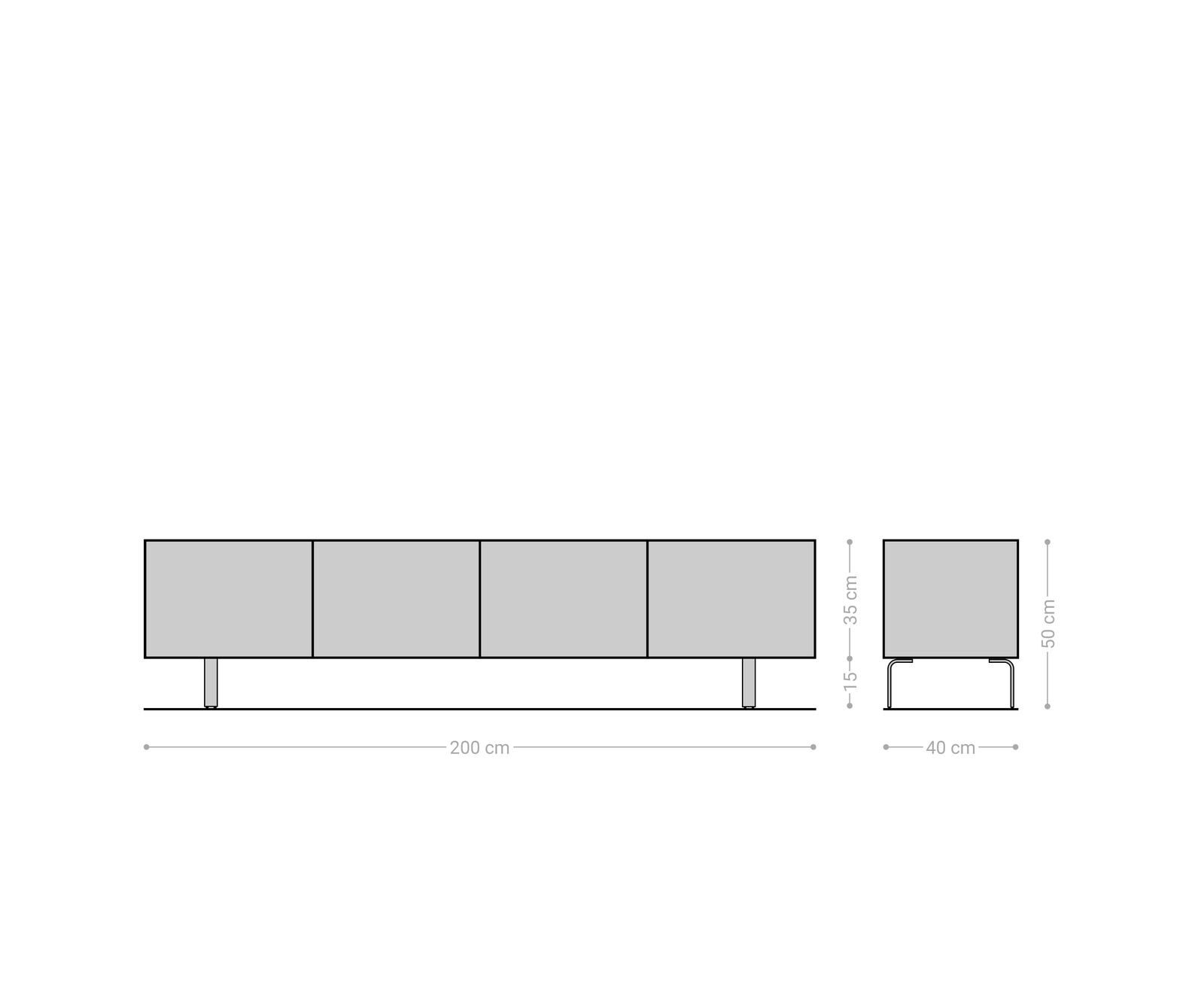 TV-meubel Follia 200 cm mango bruin 4 deuren L-Fuß poot metaal zwart 6