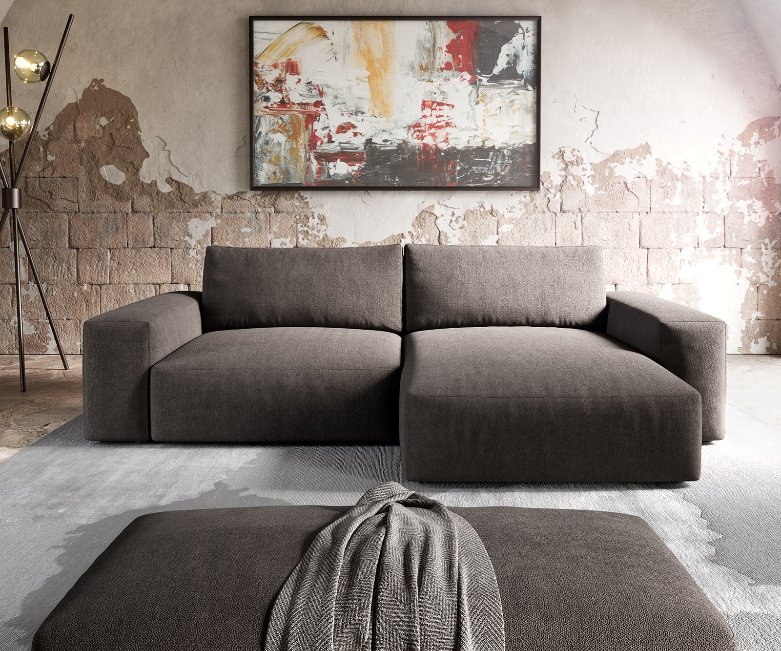 Hoekbank Lanzo XL 270x180 cm microvezel kaki bruin variabele rugleuning met poef 1 Hoekbank Lanzo XL 270x180 cm microvezel kaki bruin variabele rugleuning met poef 1