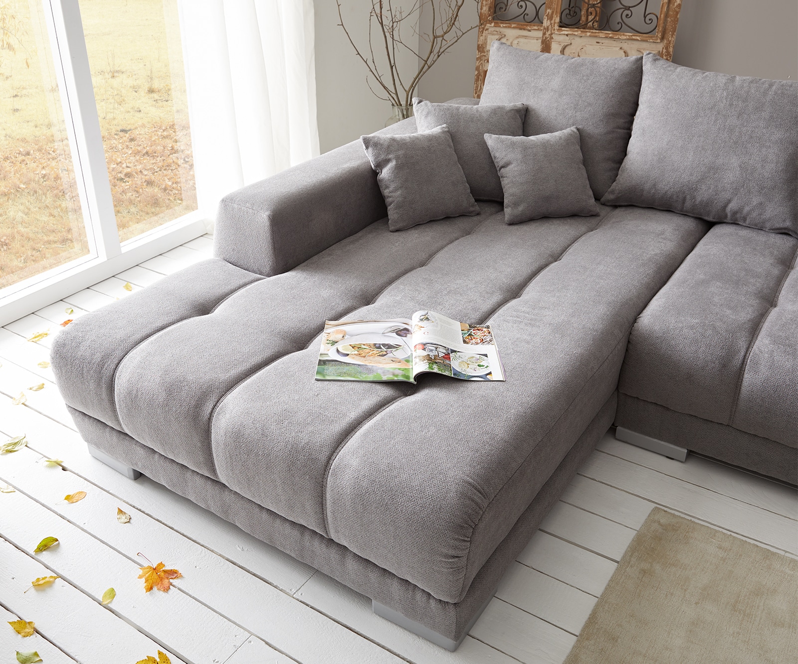 Hoekbank Josea 300x220 cm microvezel steengrijs Recamiere links 3 Hoekbank Josea 300x220 cm microvezel steengrijs Recamiere links 3