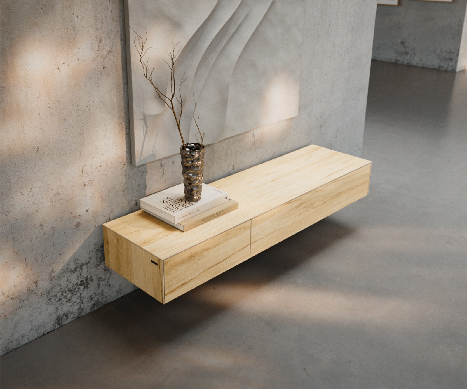 Tv-meubel Cuor 150 cm Keramiek Laminam® Sabbia Eiken gekleurd 1 Flap 1 Lade Zwevend 3